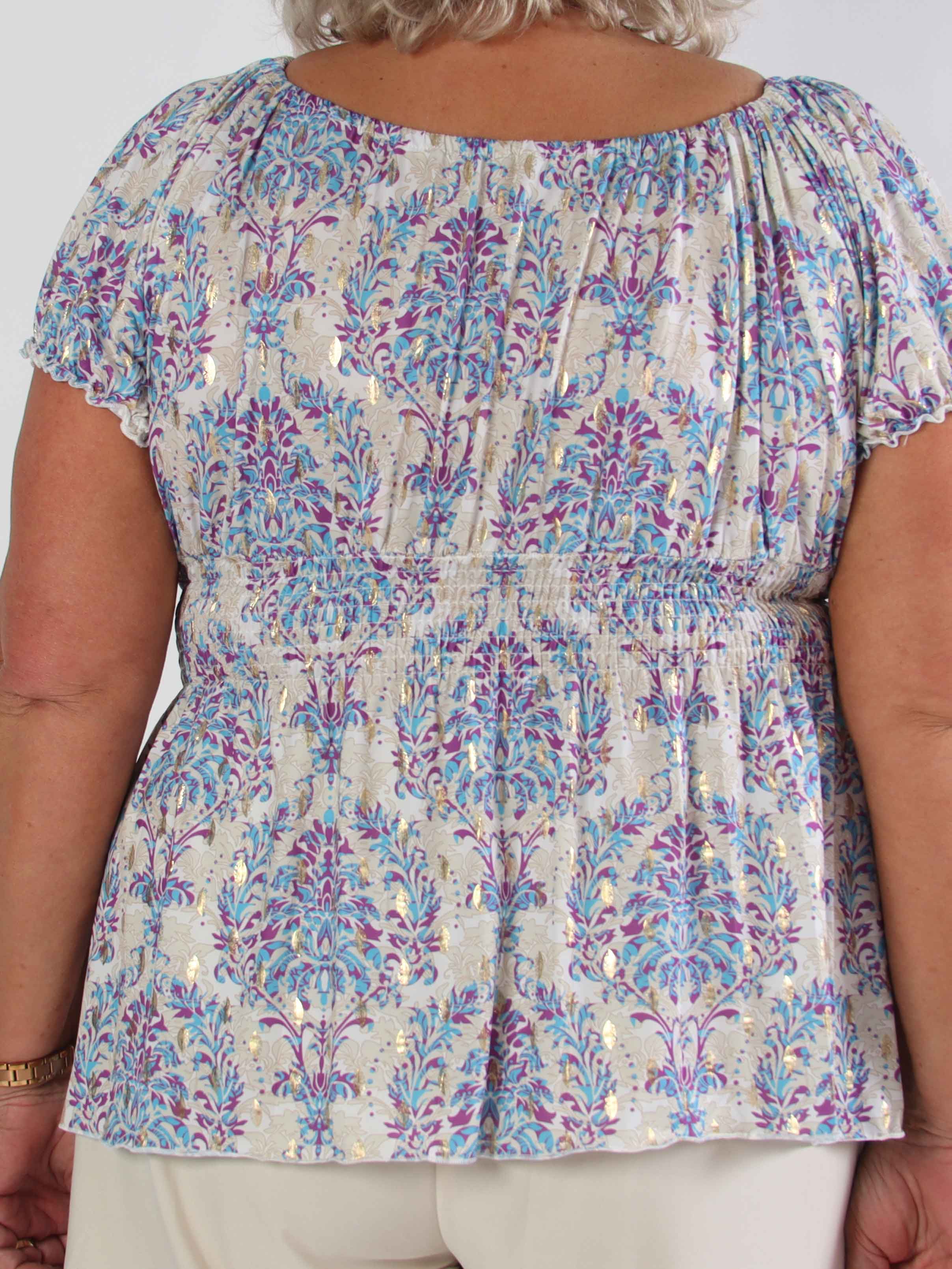 Cora Royal Shirt - Söt elastisk plus size blus med resår under bysten