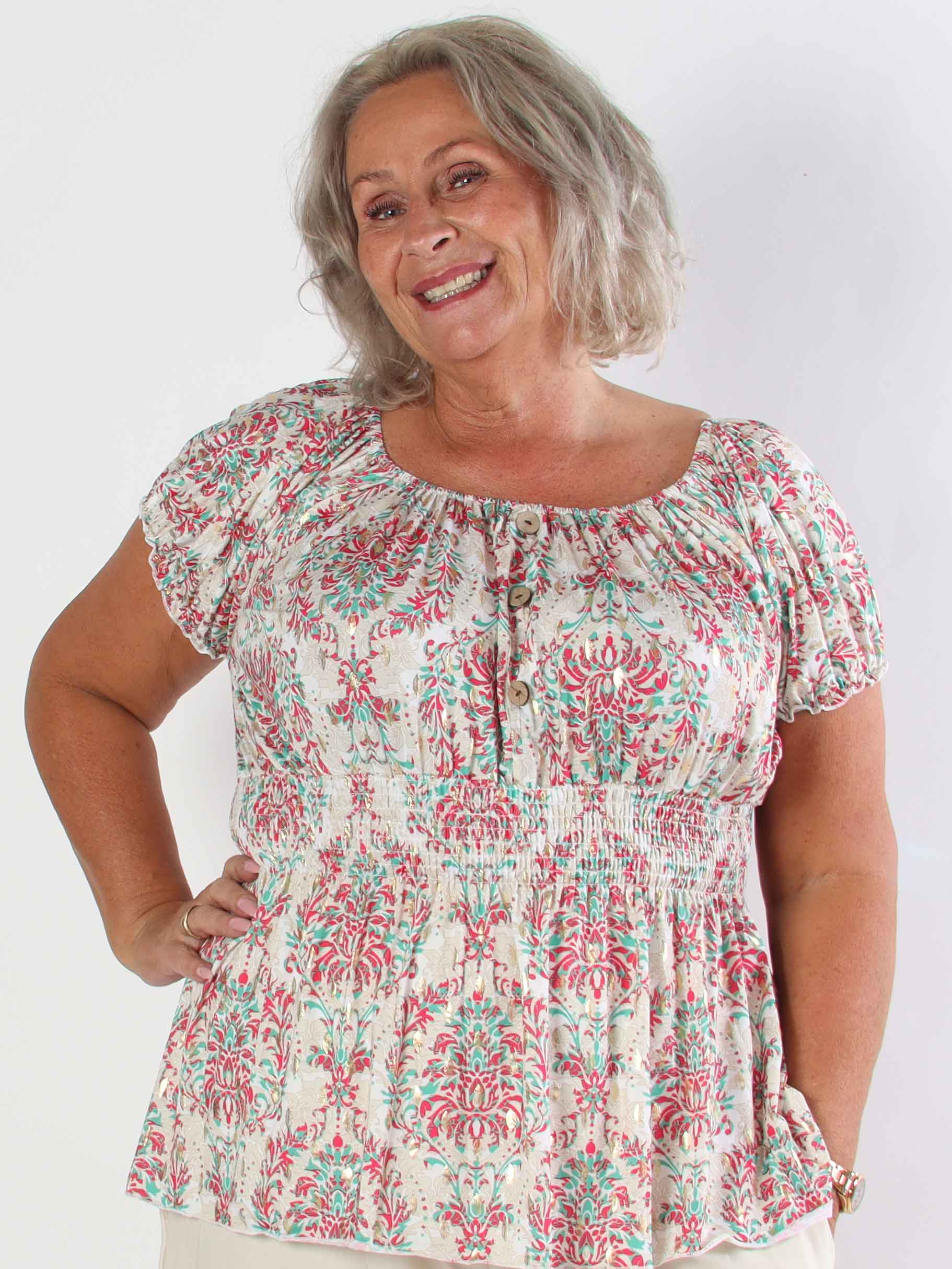 Cora Royal Shirt - Söt elastisk plus size blus med resår under bysten