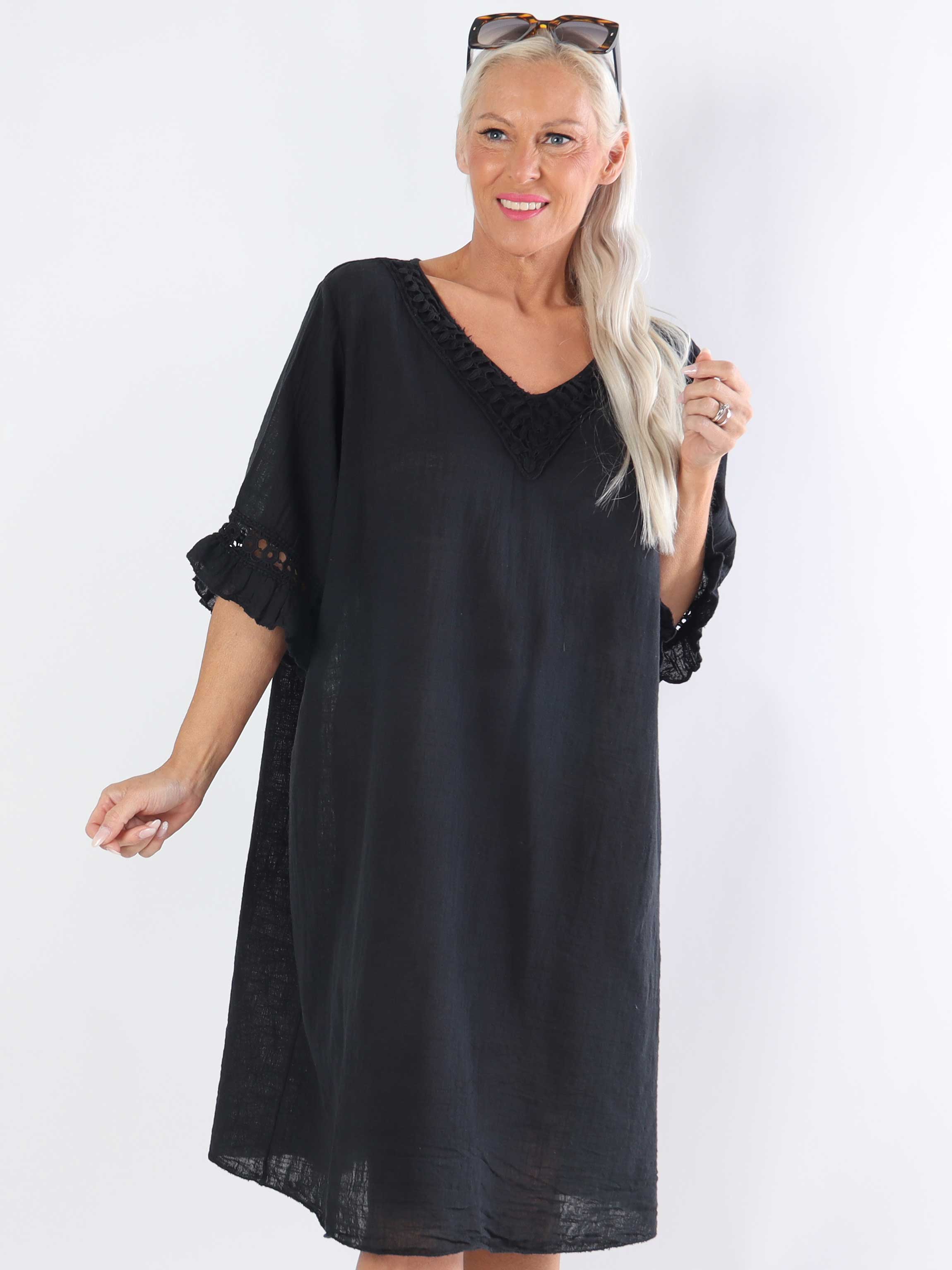 Siri - Plus size-klänning i bomull med linneliknande tyg