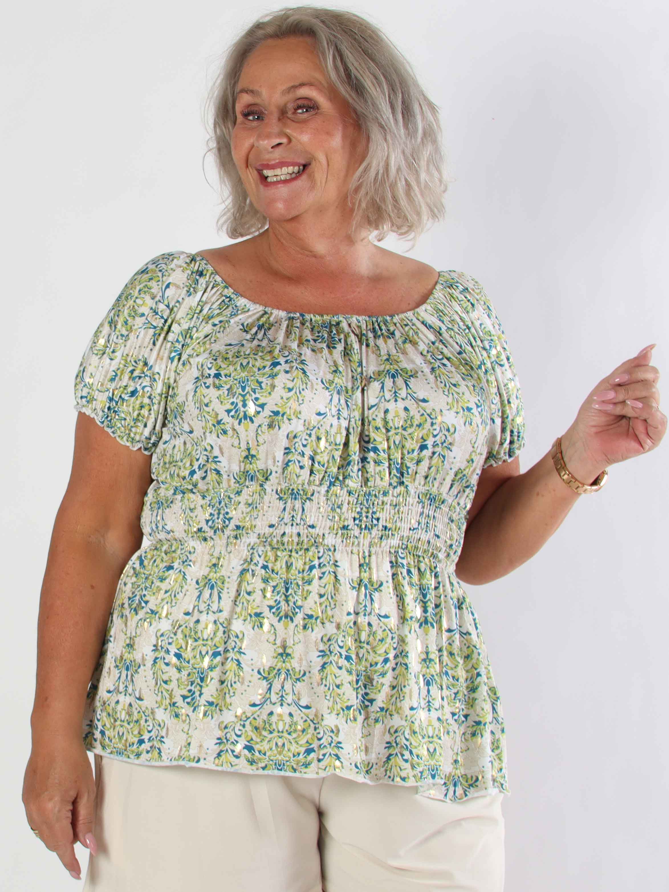 Cora Royal Shirt - Söt elastisk plus size blus med resår under bysten