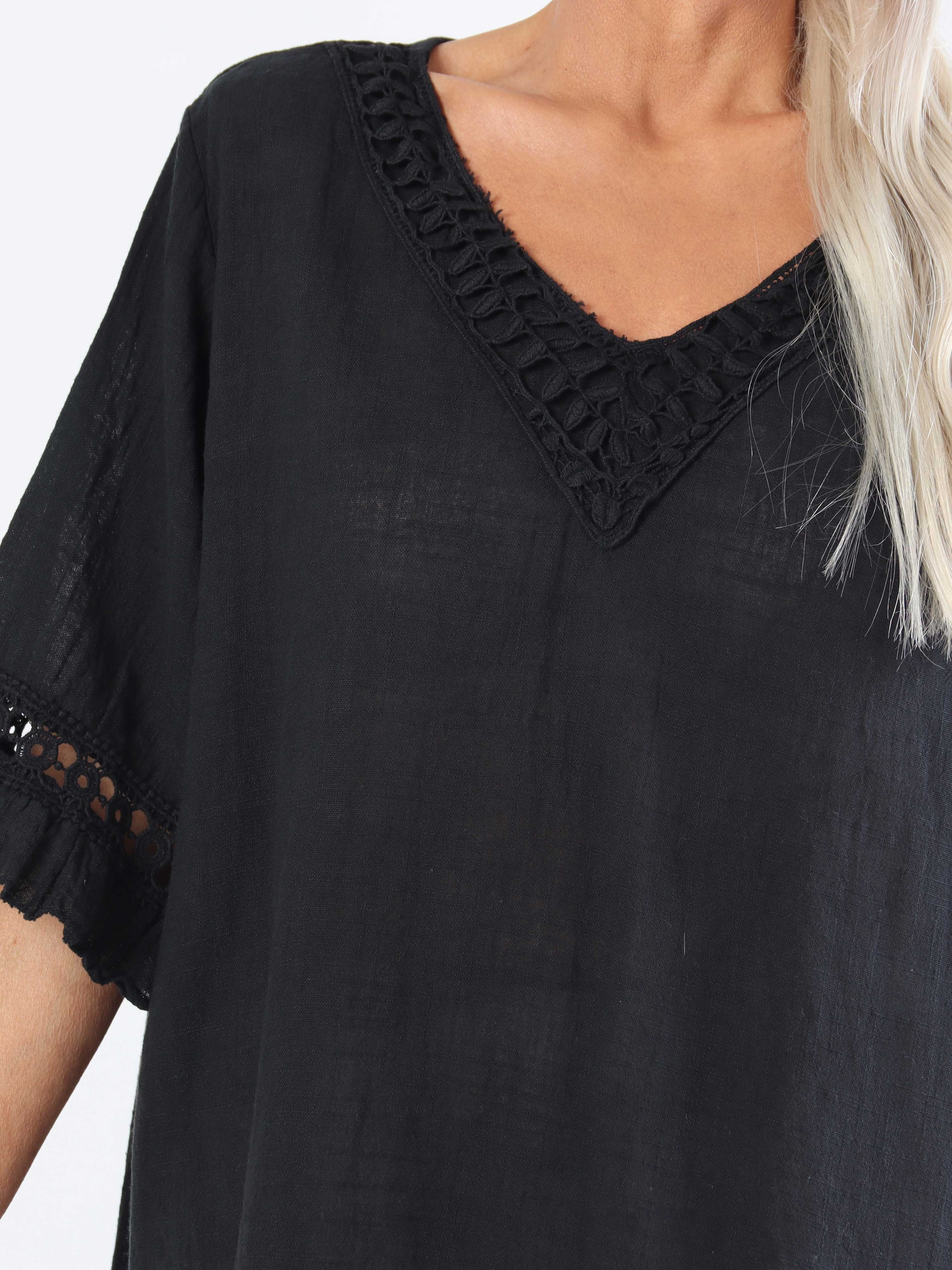 Siri - Plus size-klänning i bomull med linneliknande tyg