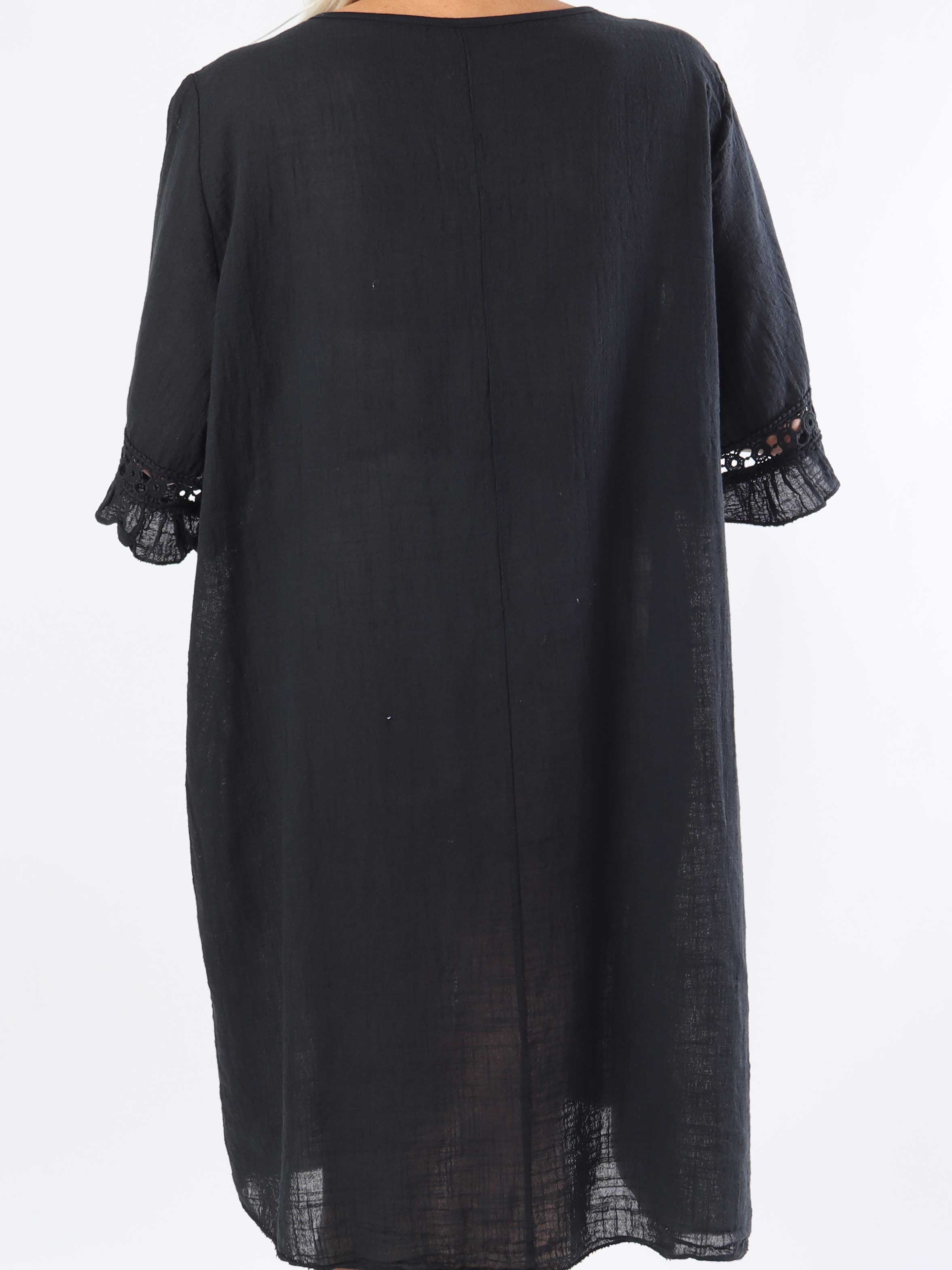 Siri - Plus size-klänning i bomull med linneliknande tyg