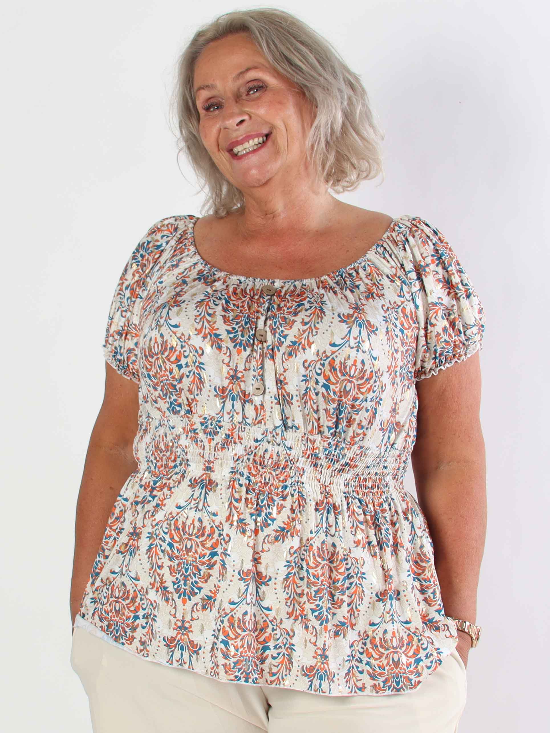 Cora Royal Shirt - Söt elastisk plus size blus med resår under bysten