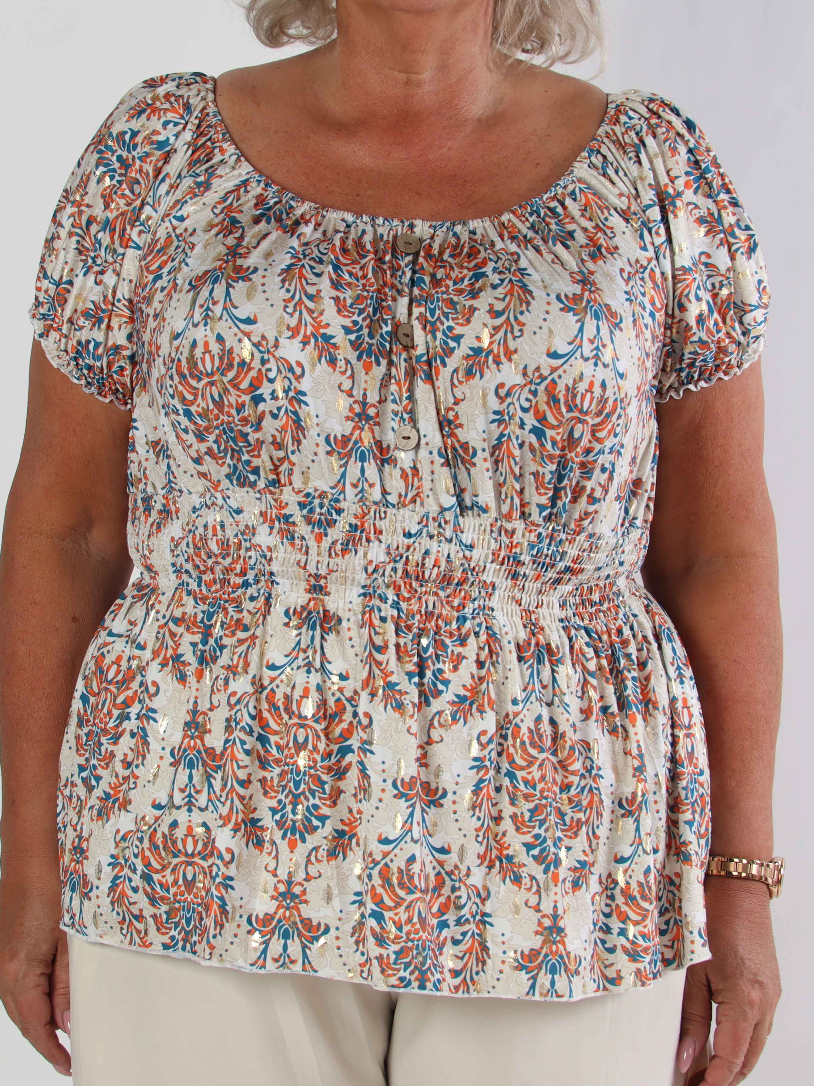 Cora Royal Shirt - Söt elastisk plus size blus med resår under bysten