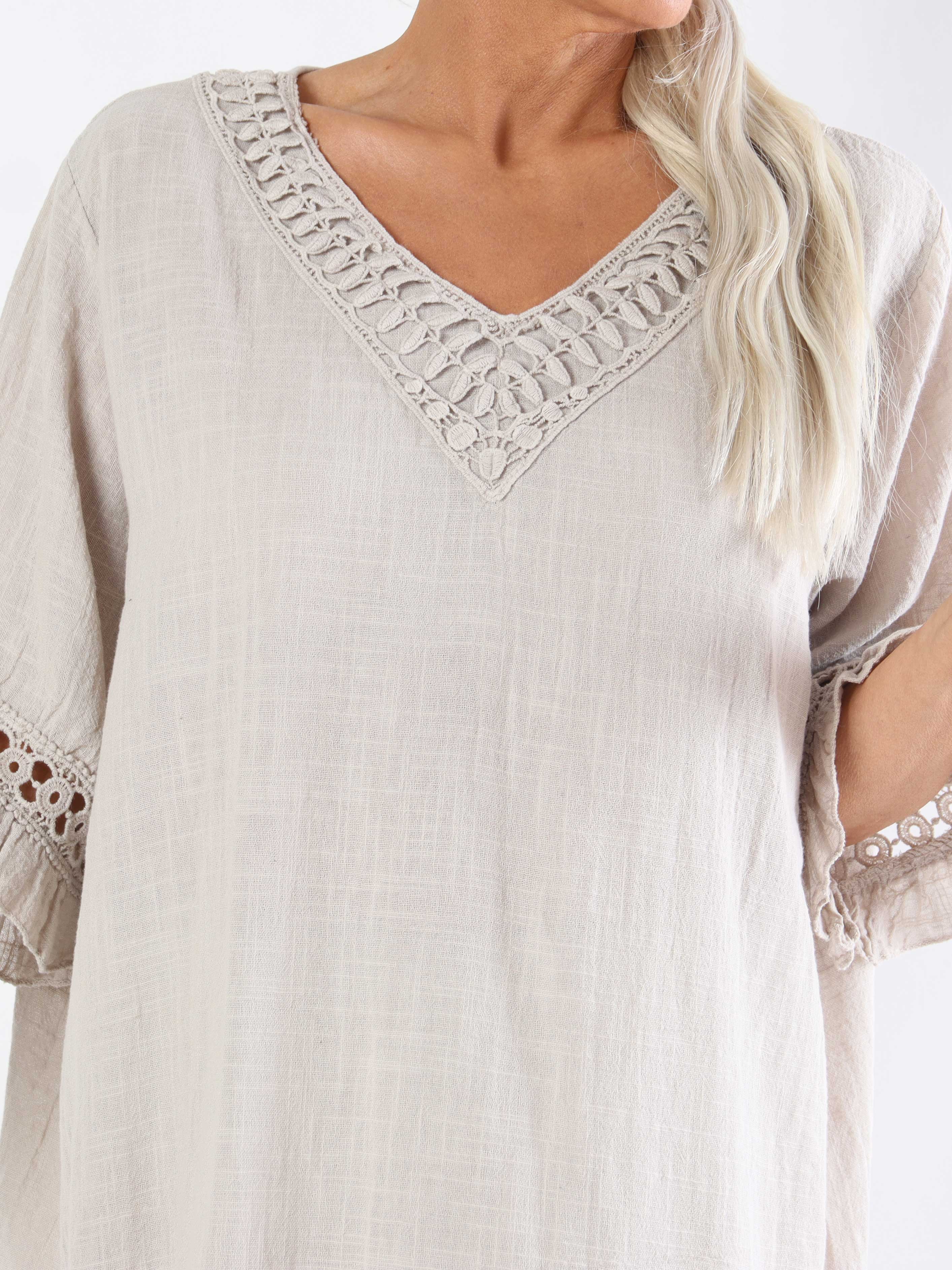 Siri - Plus size-klänning i bomull med linneliknande tyg