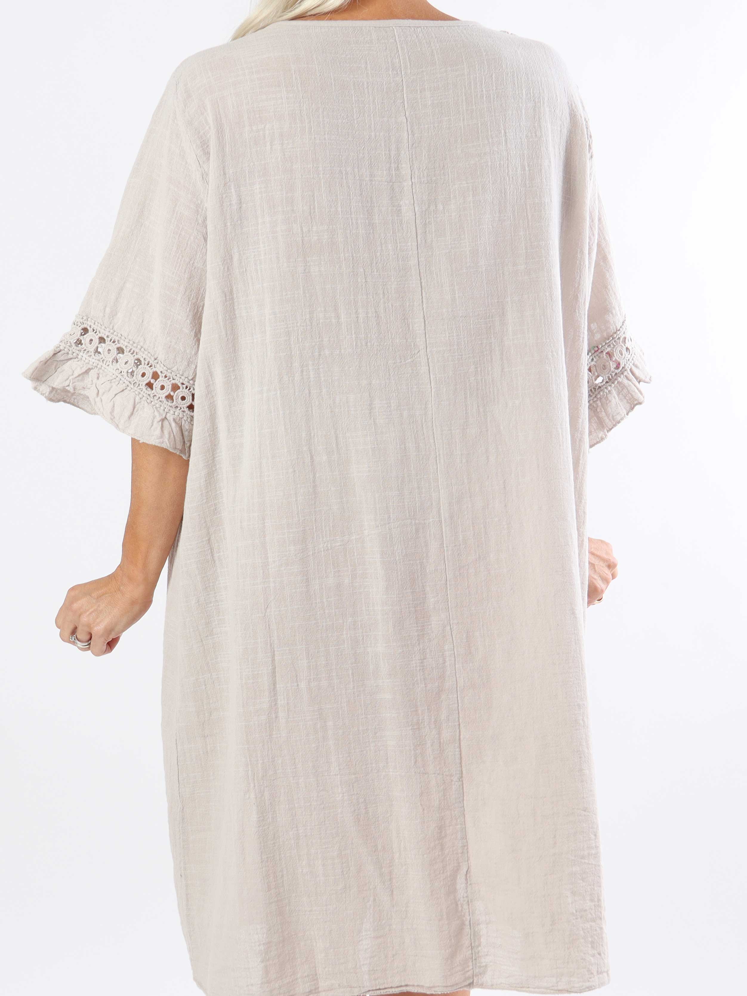 Siri - Plus size-klänning i bomull med linneliknande tyg