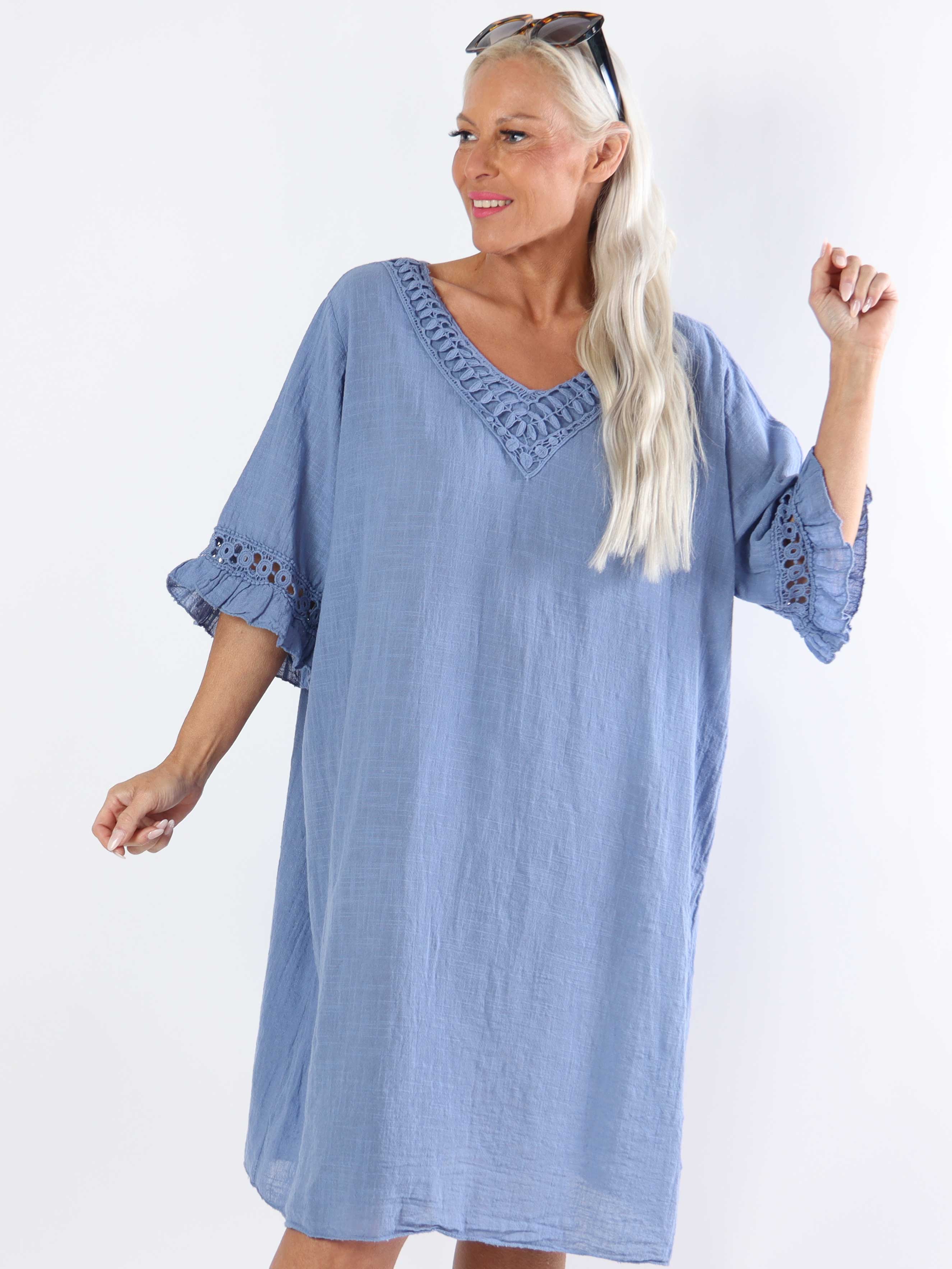 Siri - Plus size-klänning i bomull med linneliknande tyg