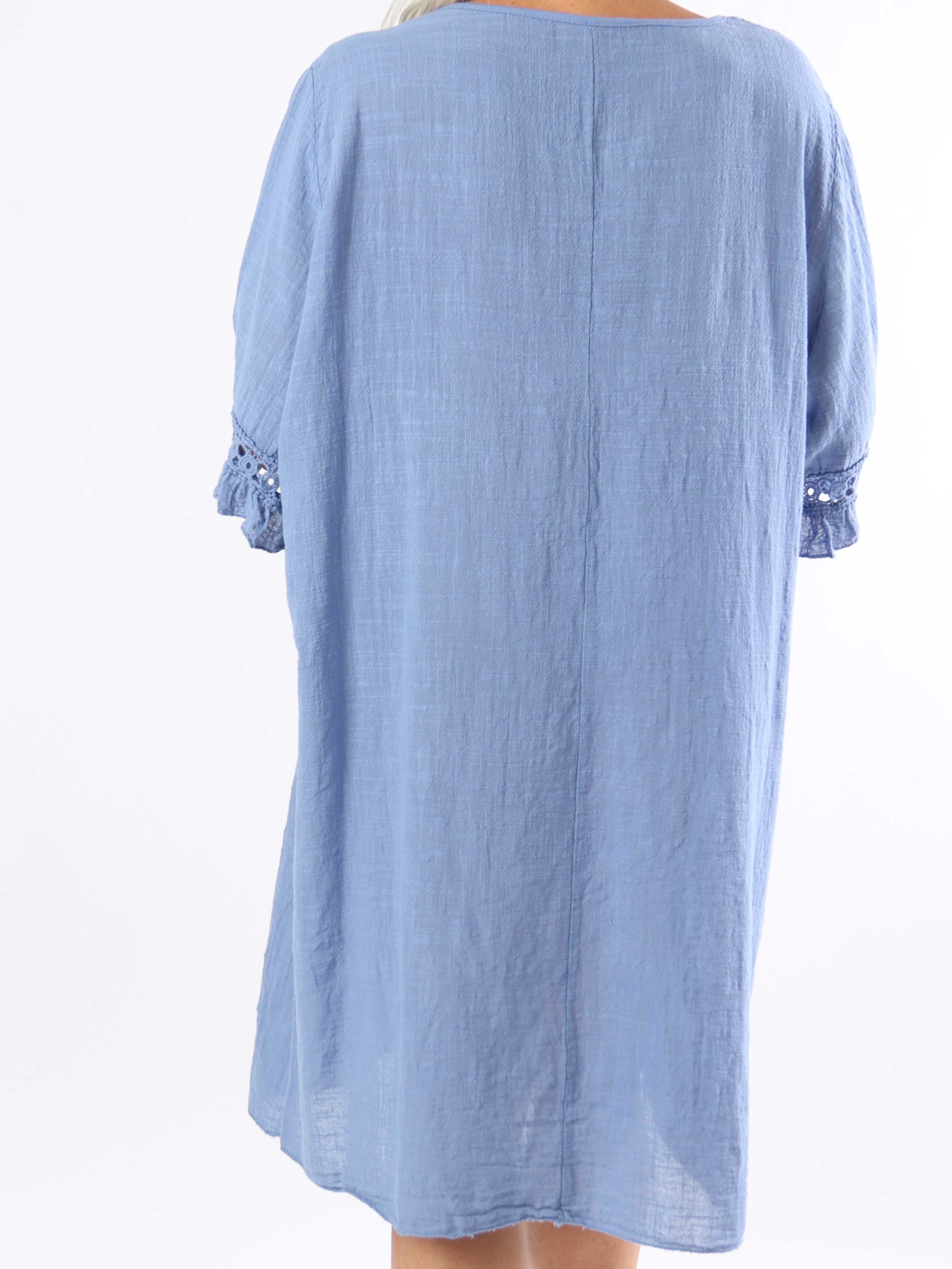 Siri - Plus size-klänning i bomull med linneliknande tyg