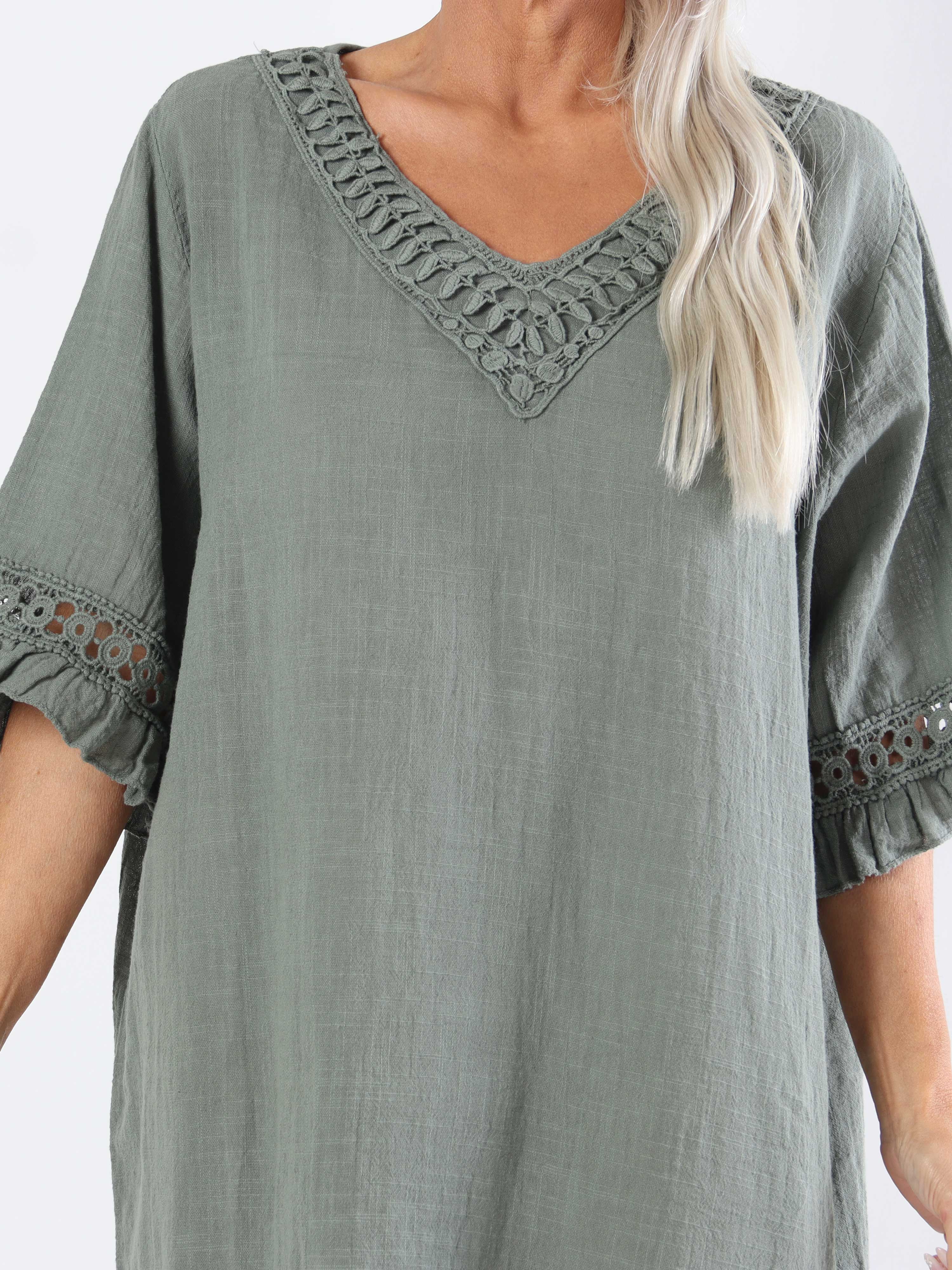 Siri - Plus size-klänning i bomull med linneliknande tyg