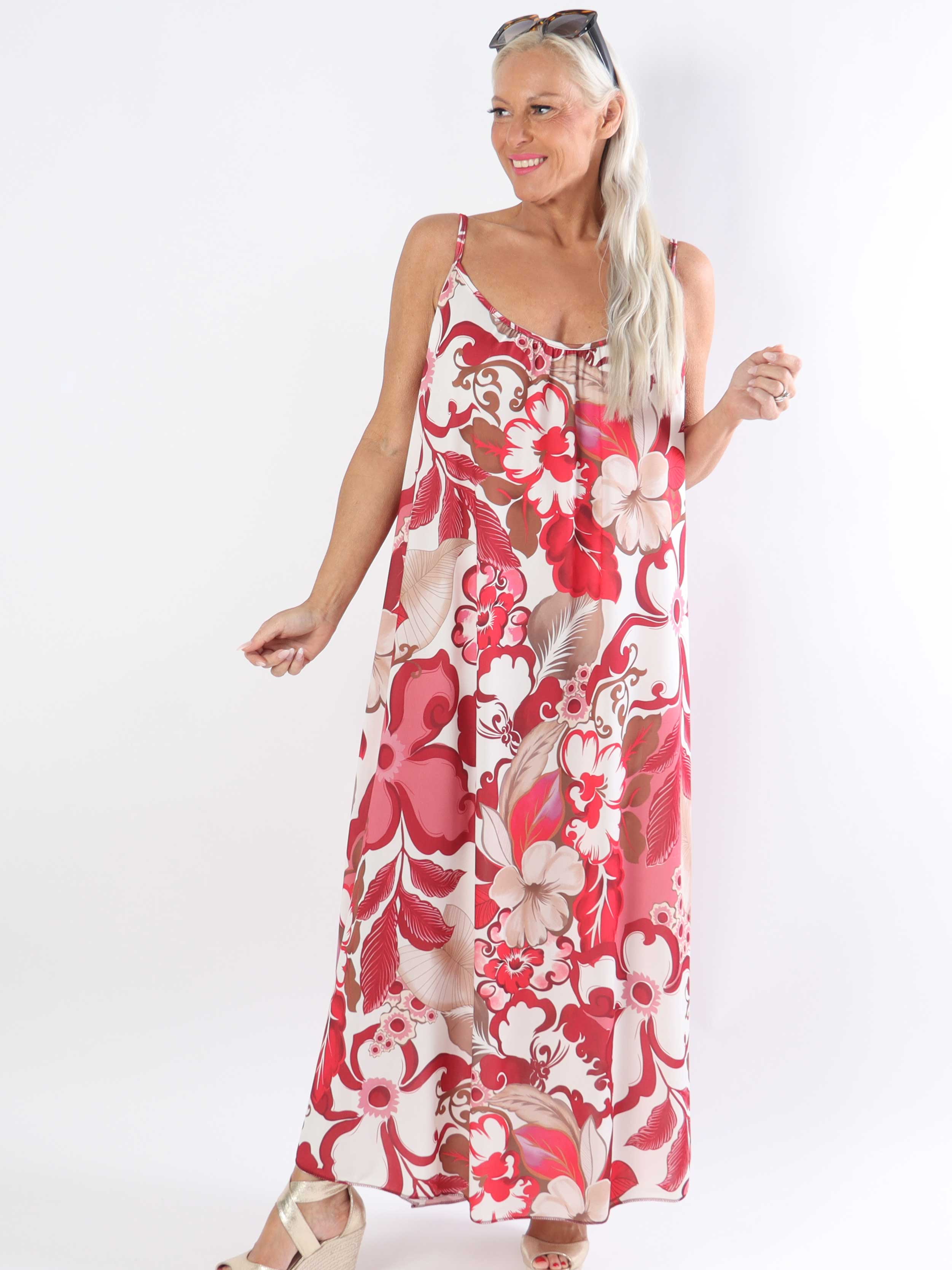 Maija - Plus size-bandklänning i elastiskt tyg med blommor