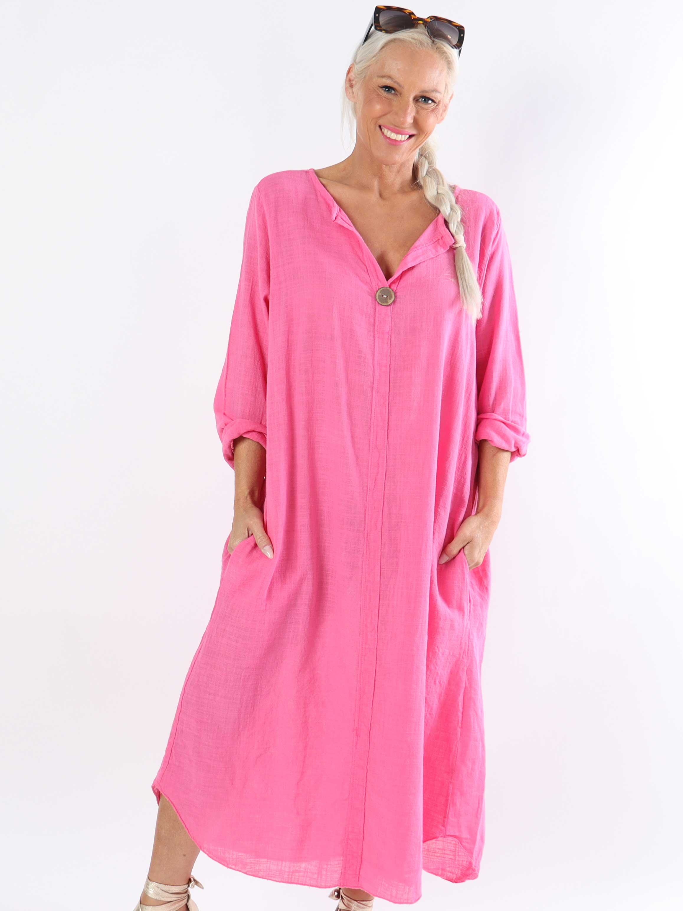 Arizona - Lång plus size-klänning i bomull med linne-liknande tyg