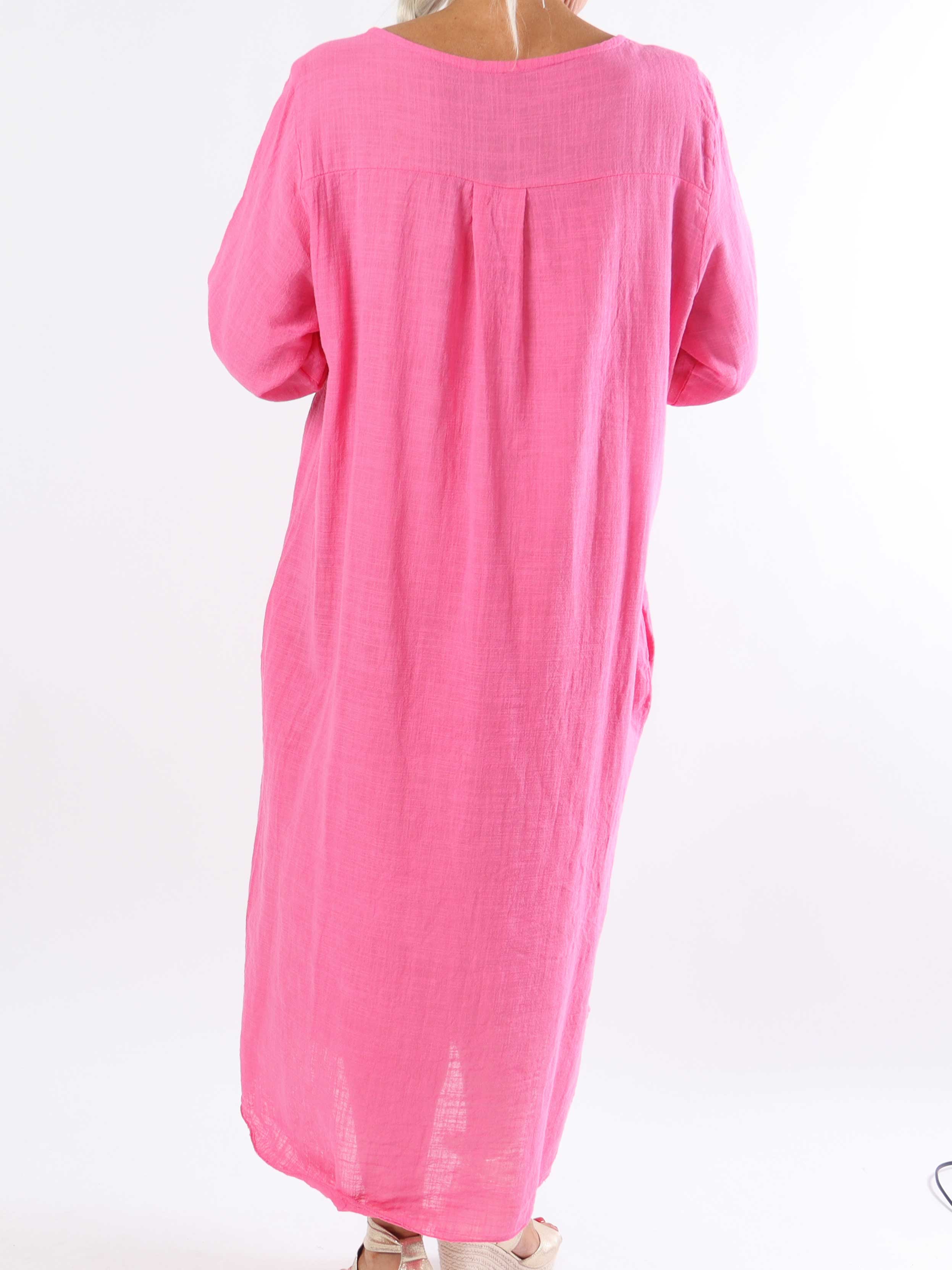 Arizona - Lång plus size-klänning i bomull med linne-liknande tyg