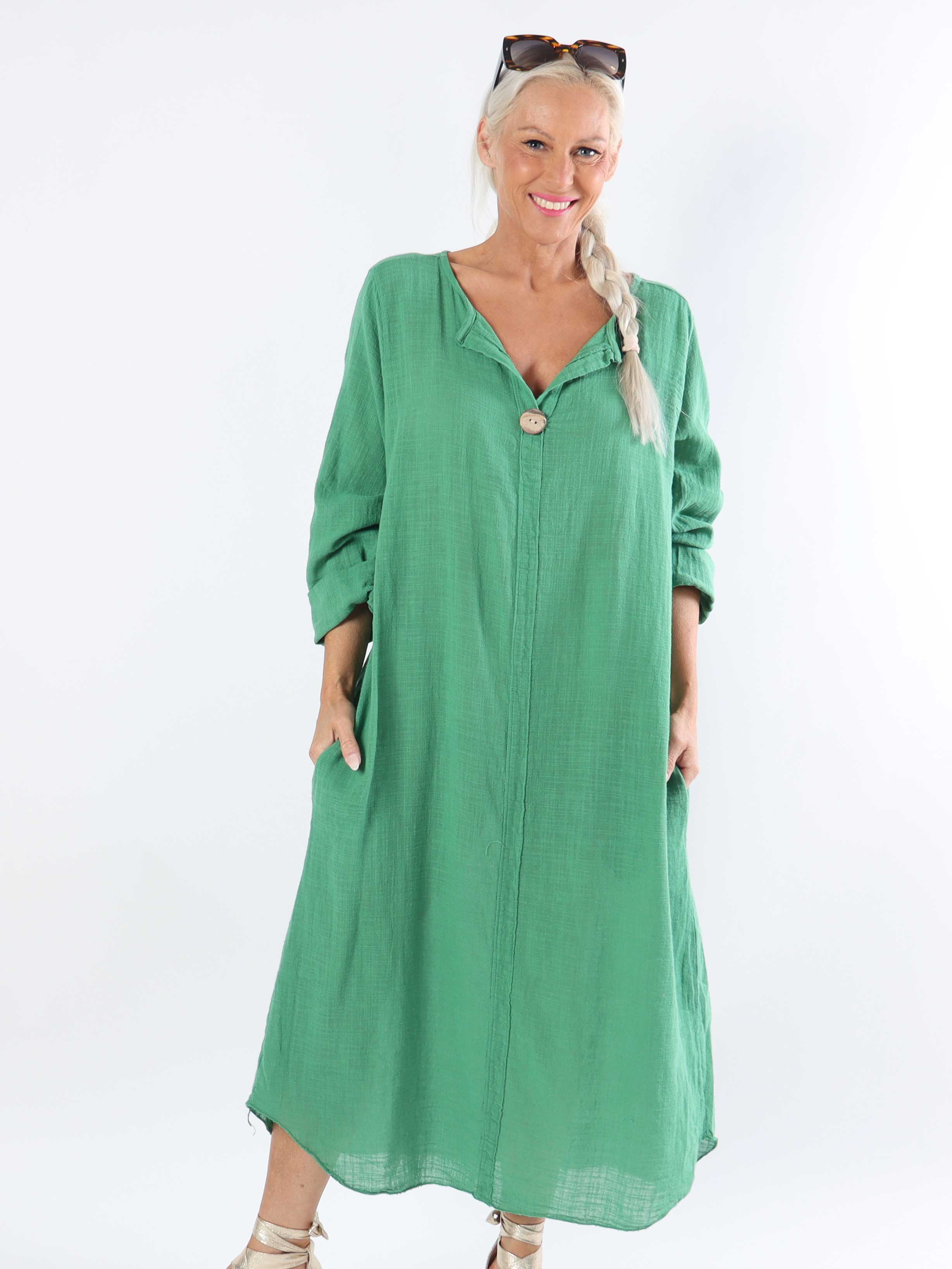 Arizona - Lång plus size-klänning i bomull med linne-liknande tyg