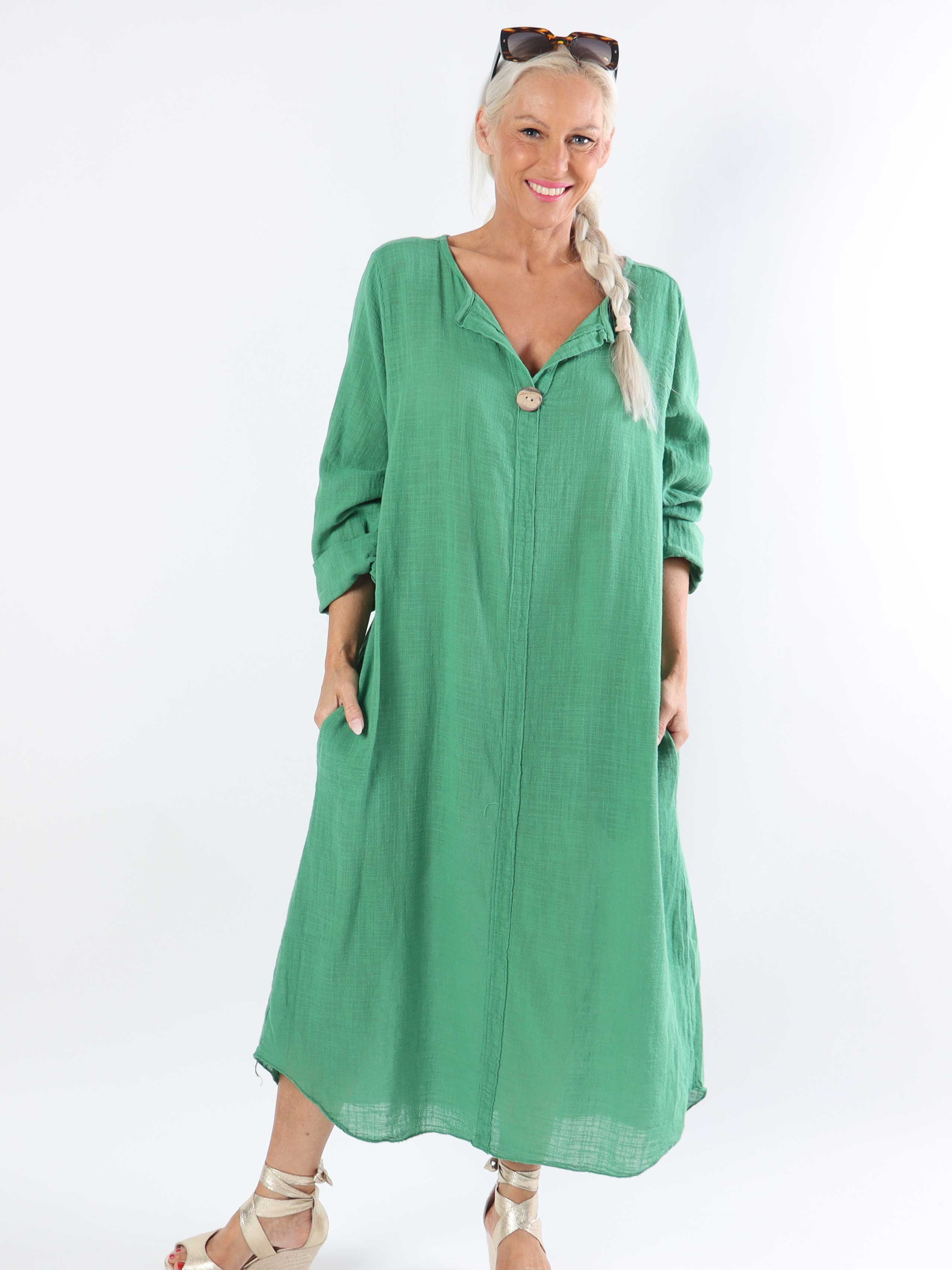 Arizona - Lång plus size-klänning i bomull med linne-liknande tyg