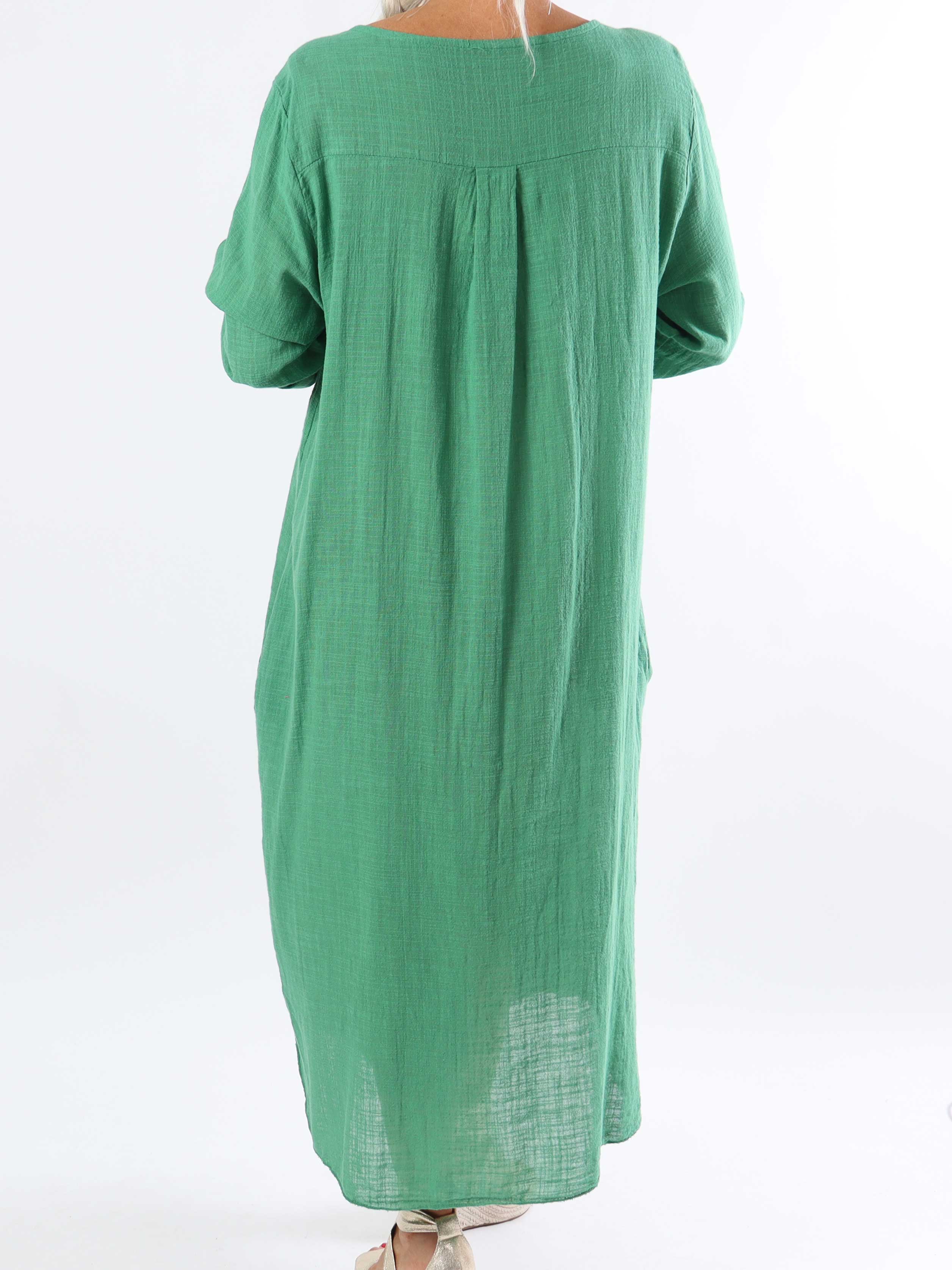 Arizona - Lång plus size-klänning i bomull med linne-liknande tyg