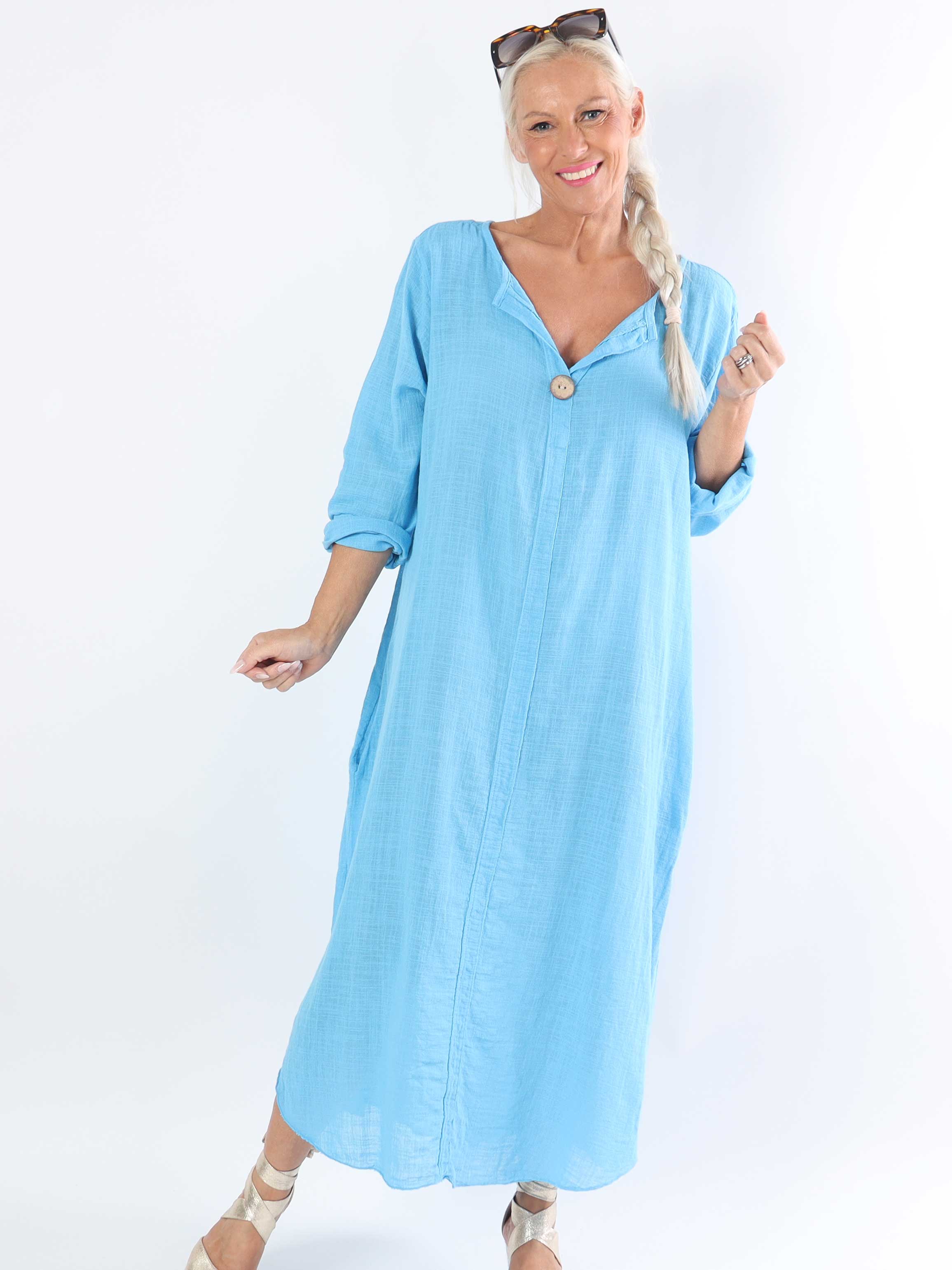 Arizona - Lång plus size-klänning i bomull med linne-liknande tyg