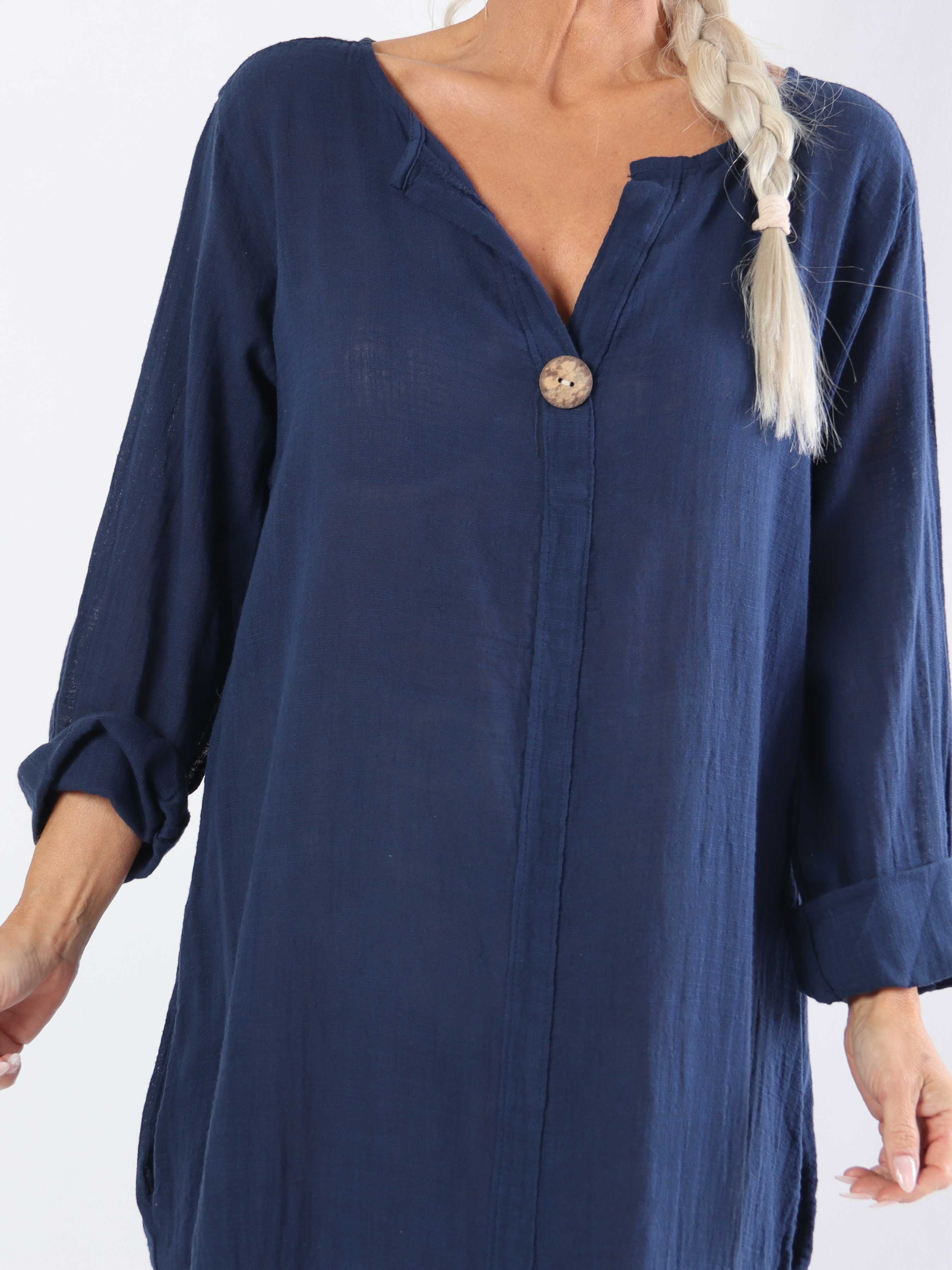 Arizona - Lång plus size-klänning i bomull med linne-liknande tyg