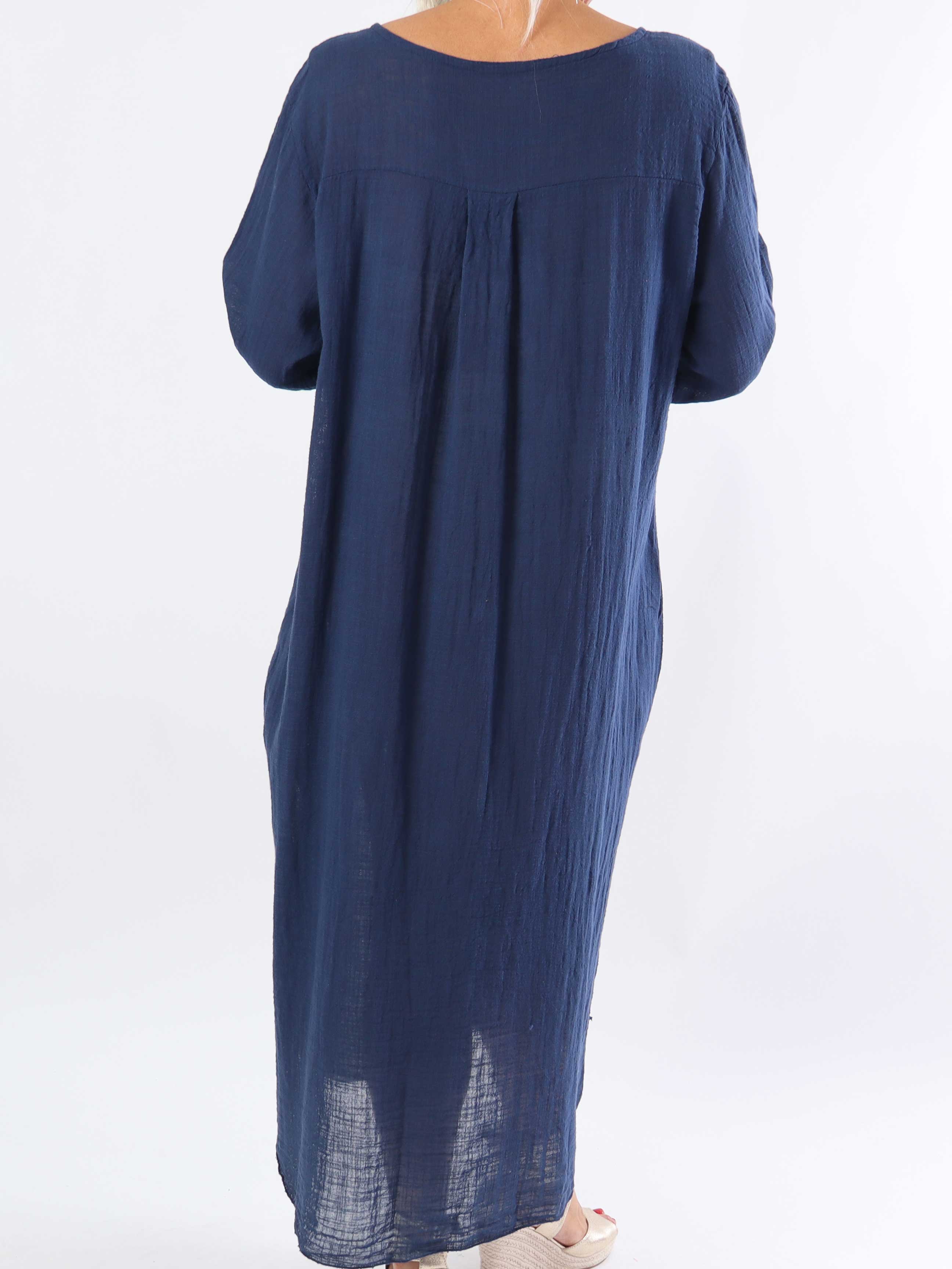 Arizona - Lång plus size-klänning i bomull med linne-liknande tyg