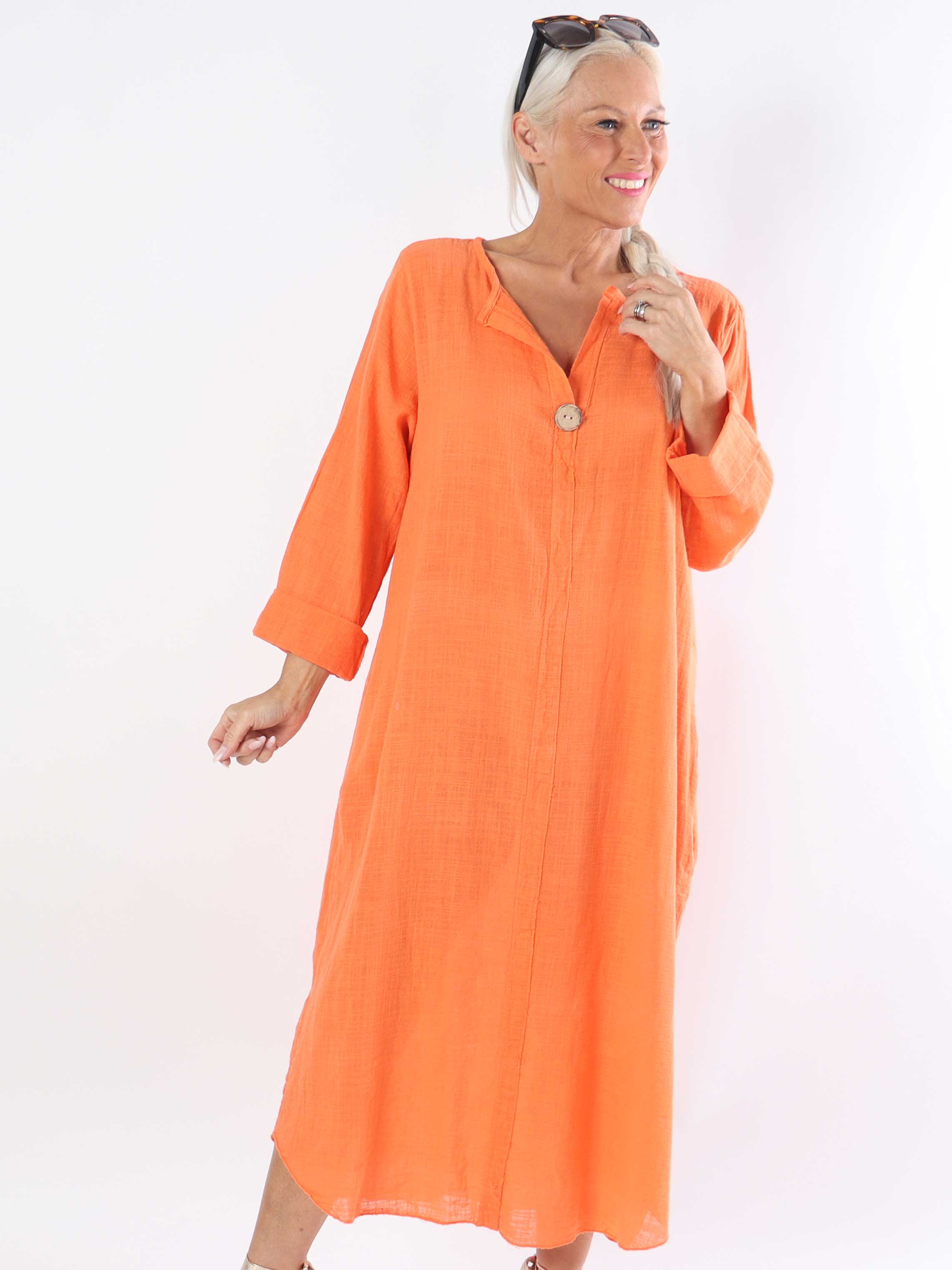 Arizona - Lång plus size-klänning i bomull med linne-liknande tyg