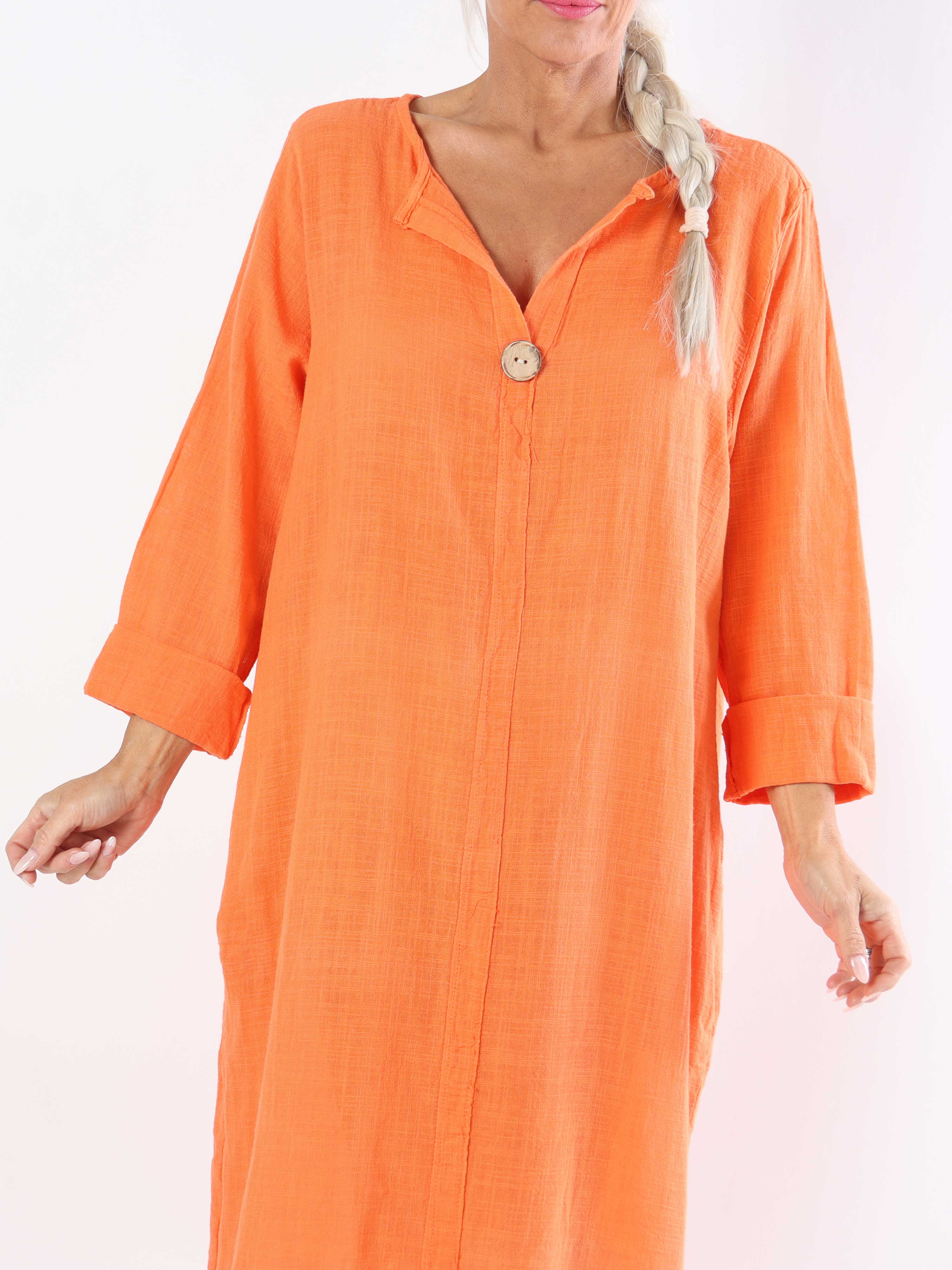 Arizona - Lång plus size-klänning i bomull med linne-liknande tyg