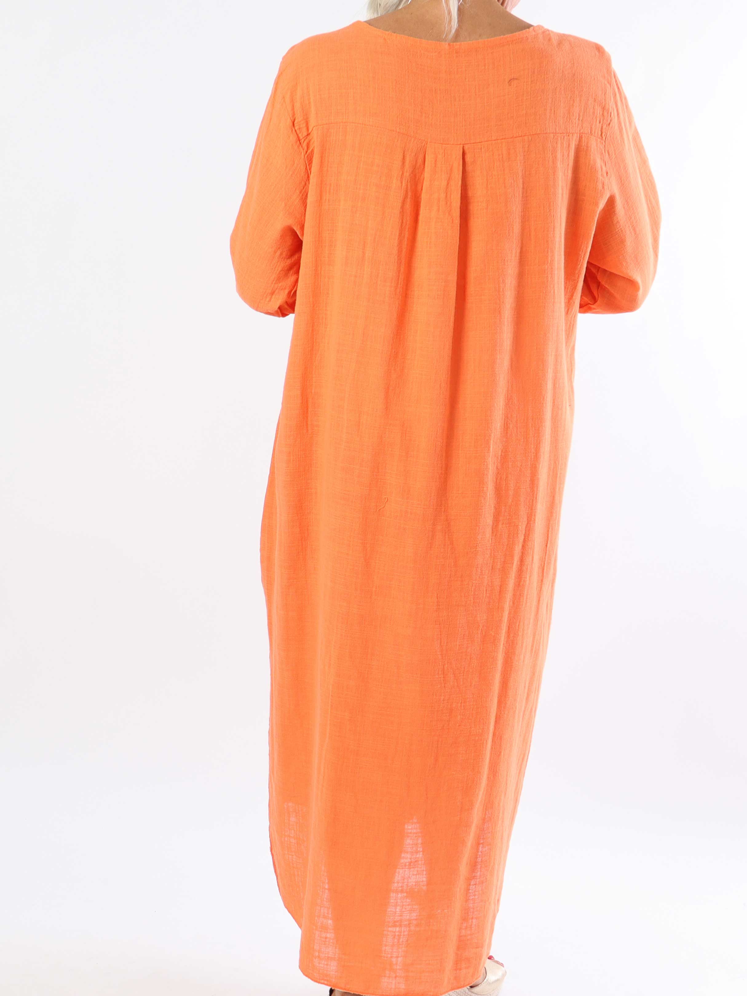 Arizona - Lång plus size-klänning i bomull med linne-liknande tyg