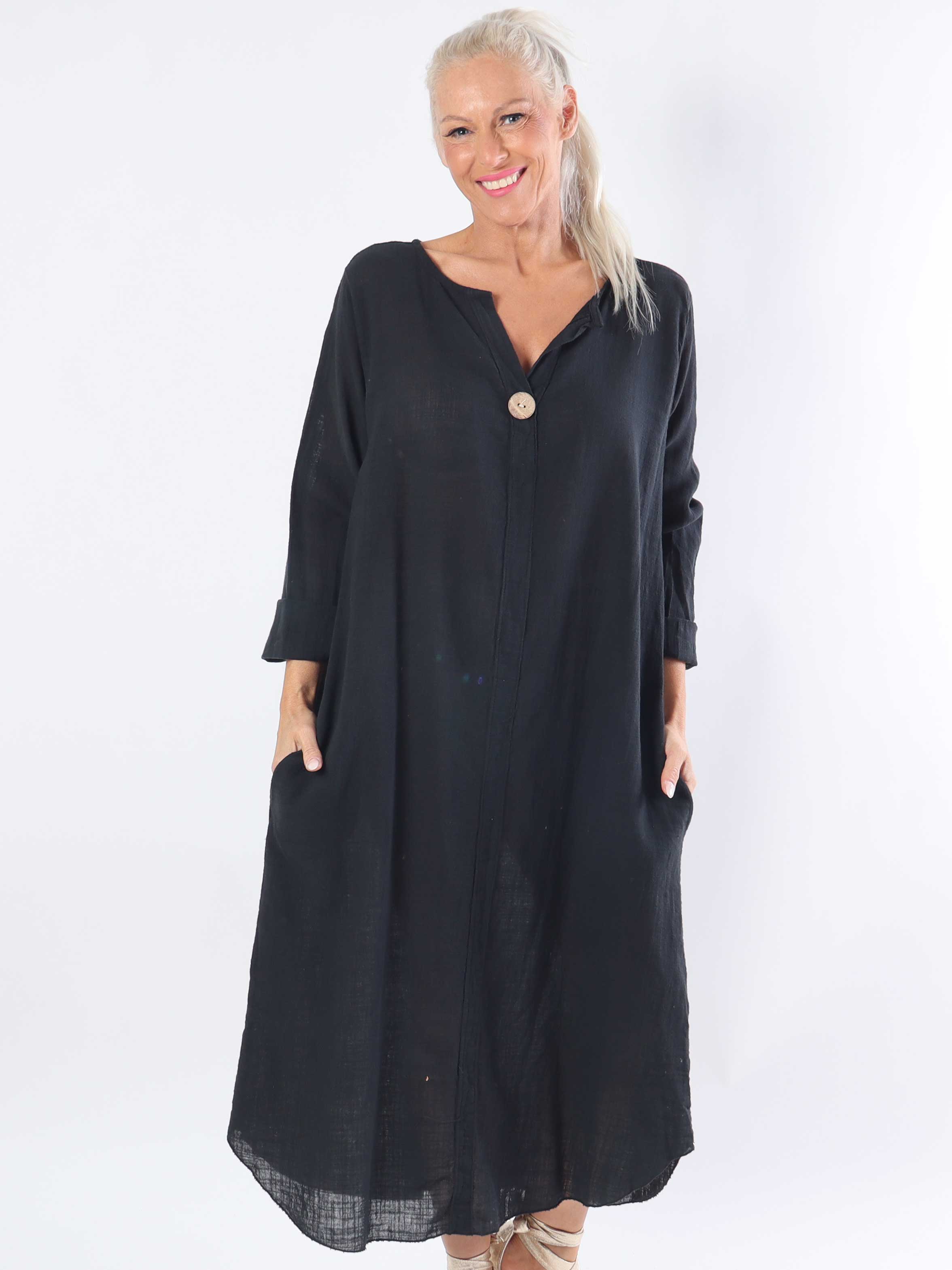 Arizona - Lång plus size-klänning i bomull med linne-liknande tyg