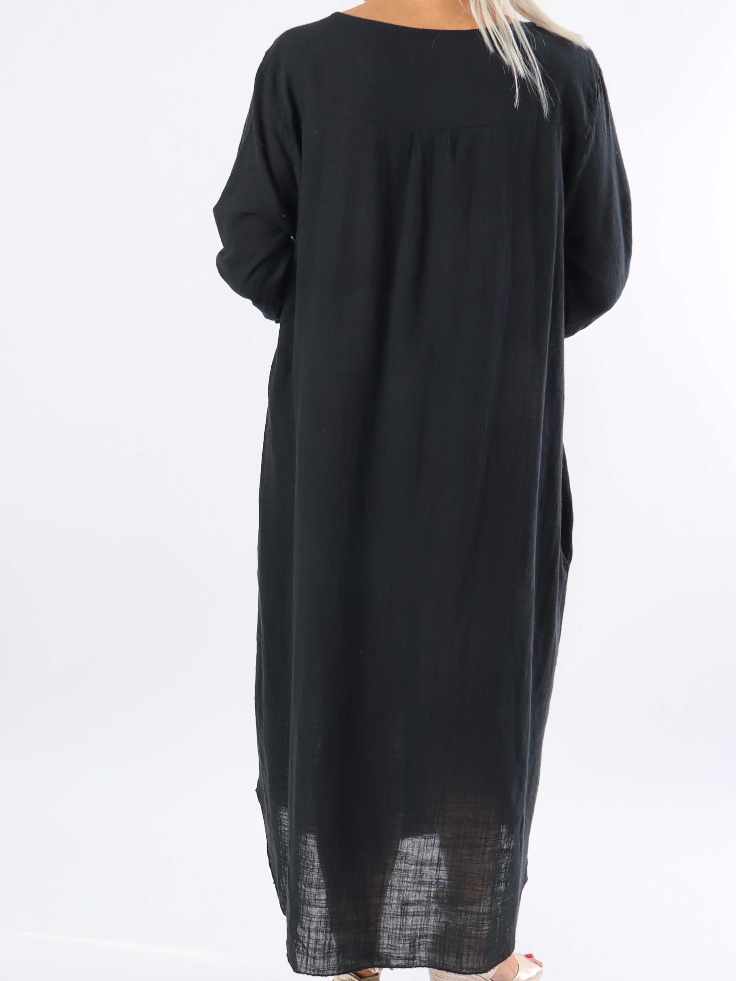 Arizona - Lång plus size-klänning i bomull med linne-liknande tyg