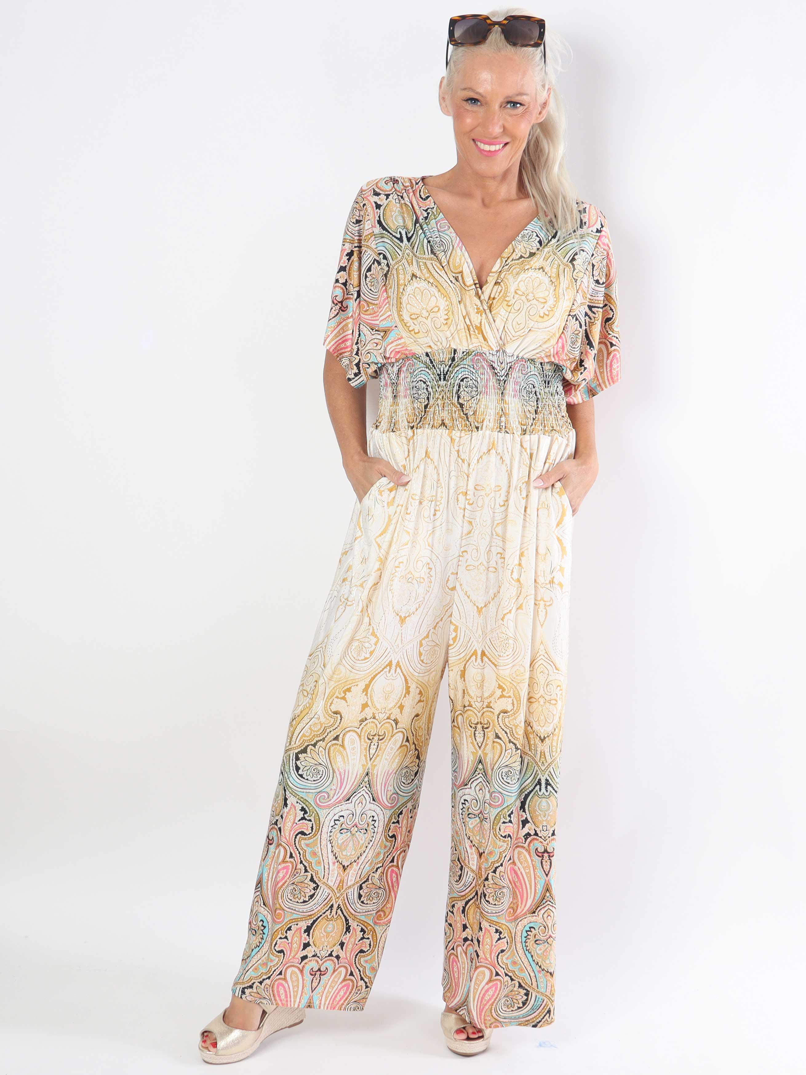 Pams Paisley Jumpsuit - Elastisk jumpsuit i plusstorlek med mönster