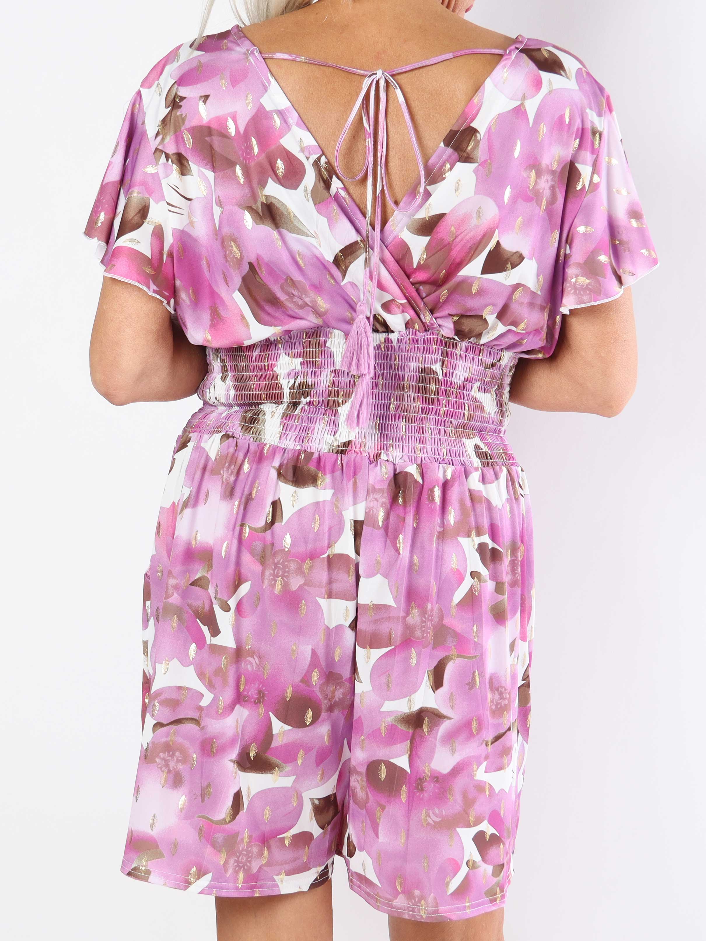 Pams Sweet Flower Playsuit - Elastisk jumpsuit i plusstorlek med blommigt tryck