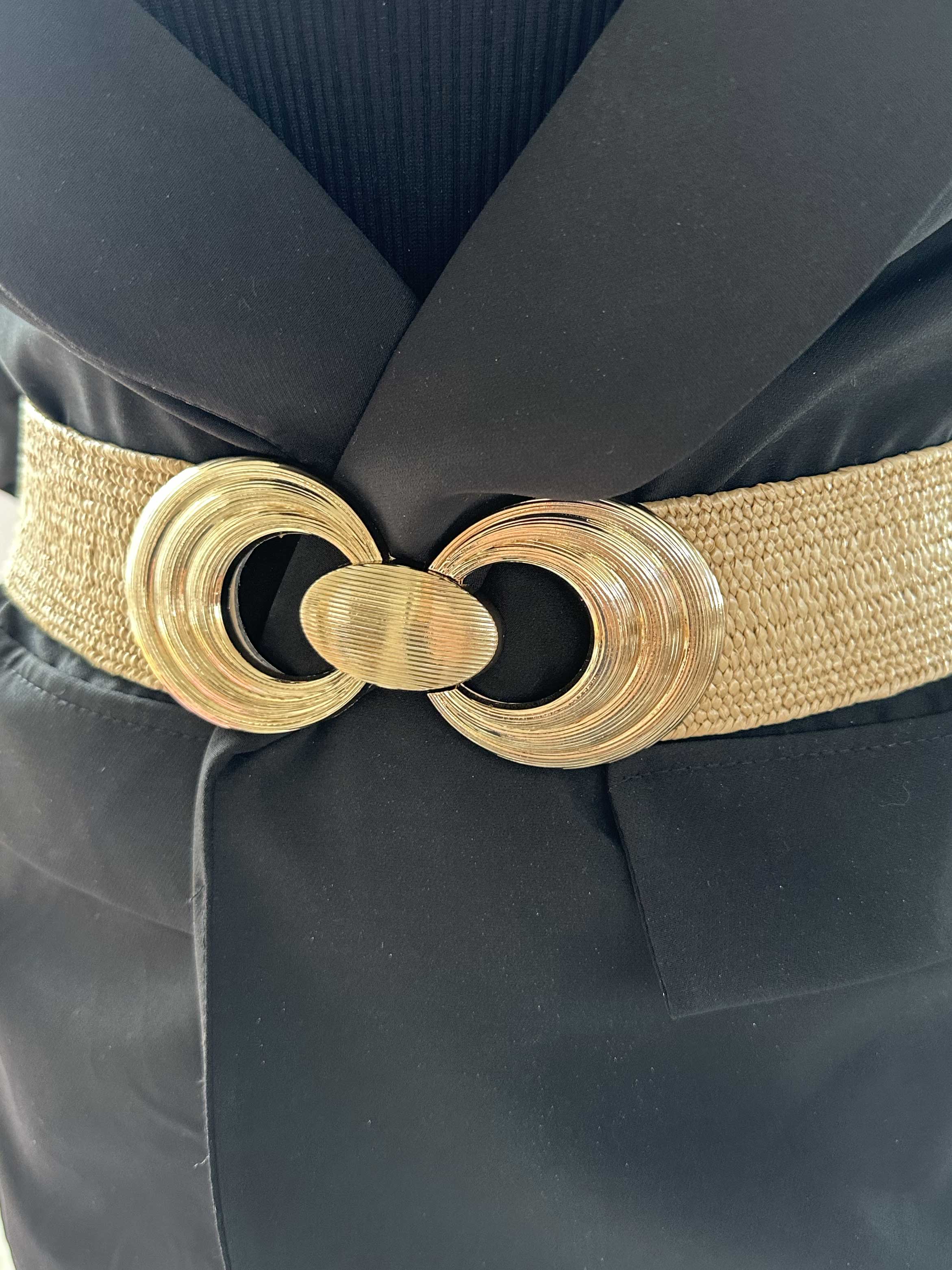 Aziza - Elastiskt midjebälte i flätat tyg med guldfärgat spänne