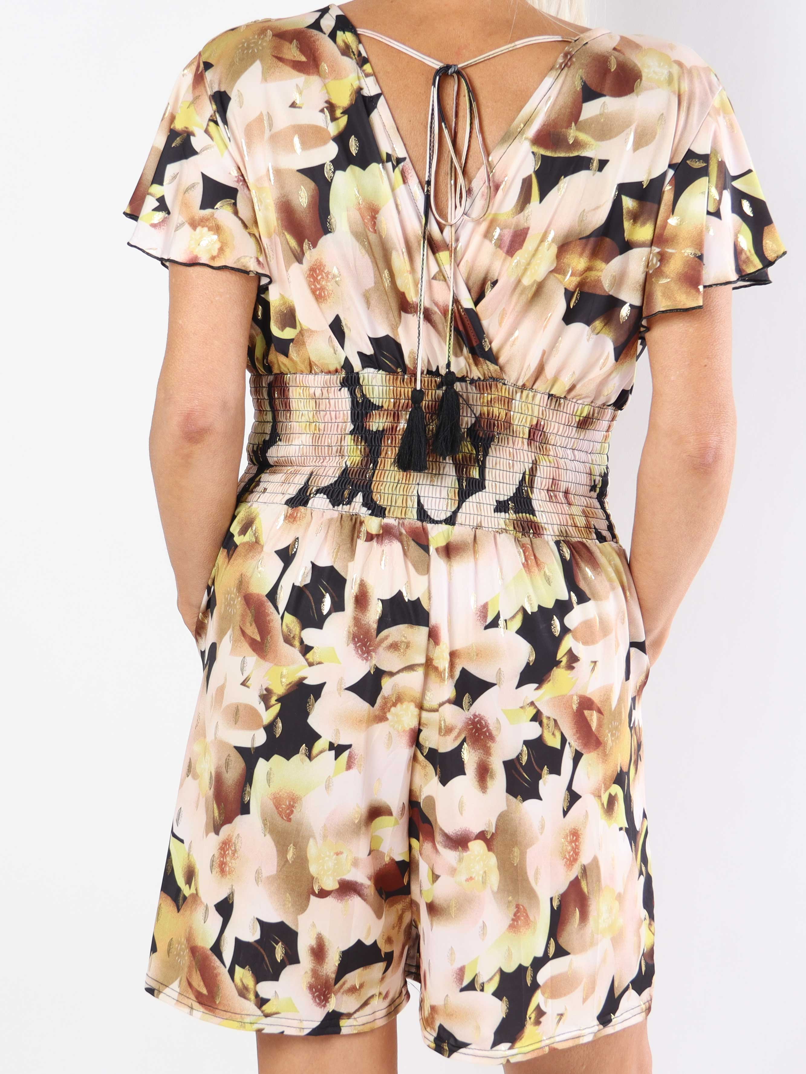 Pams Sweet Flower Playsuit - Elastisk jumpsuit i plusstorlek med blommigt tryck