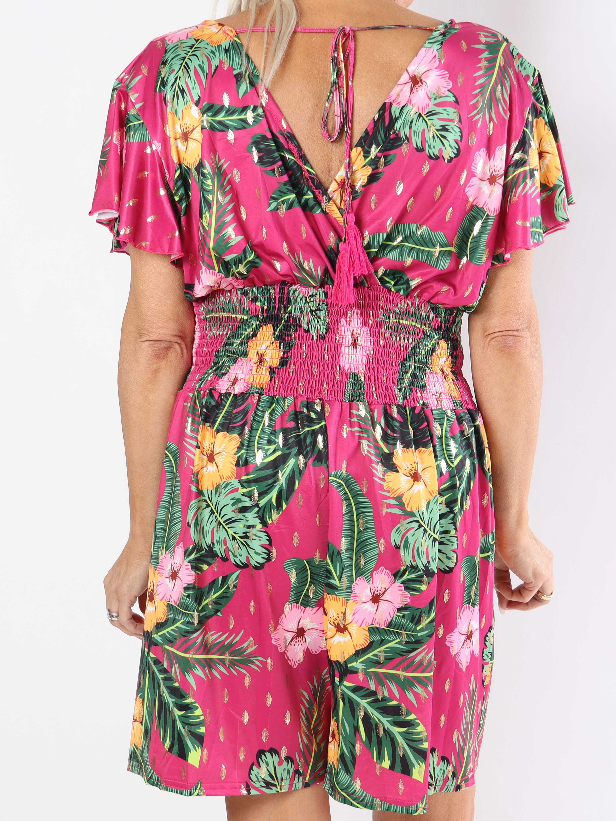 Pams Flower Playsuit - Elastisk playsuit i plusstorlek med fickor