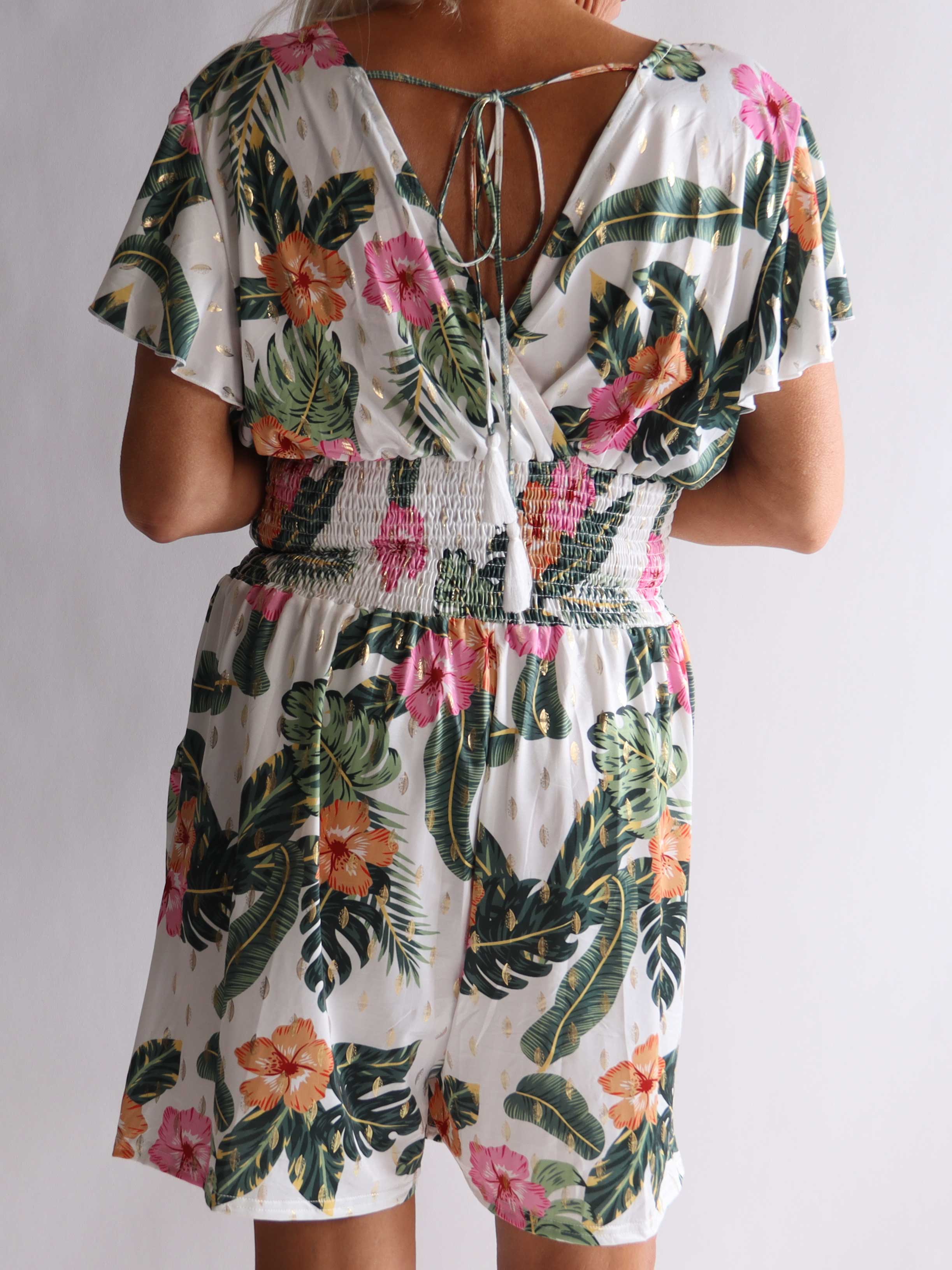 Pams Flower Playsuit - Elastisk playsuit i plusstorlek med fickor