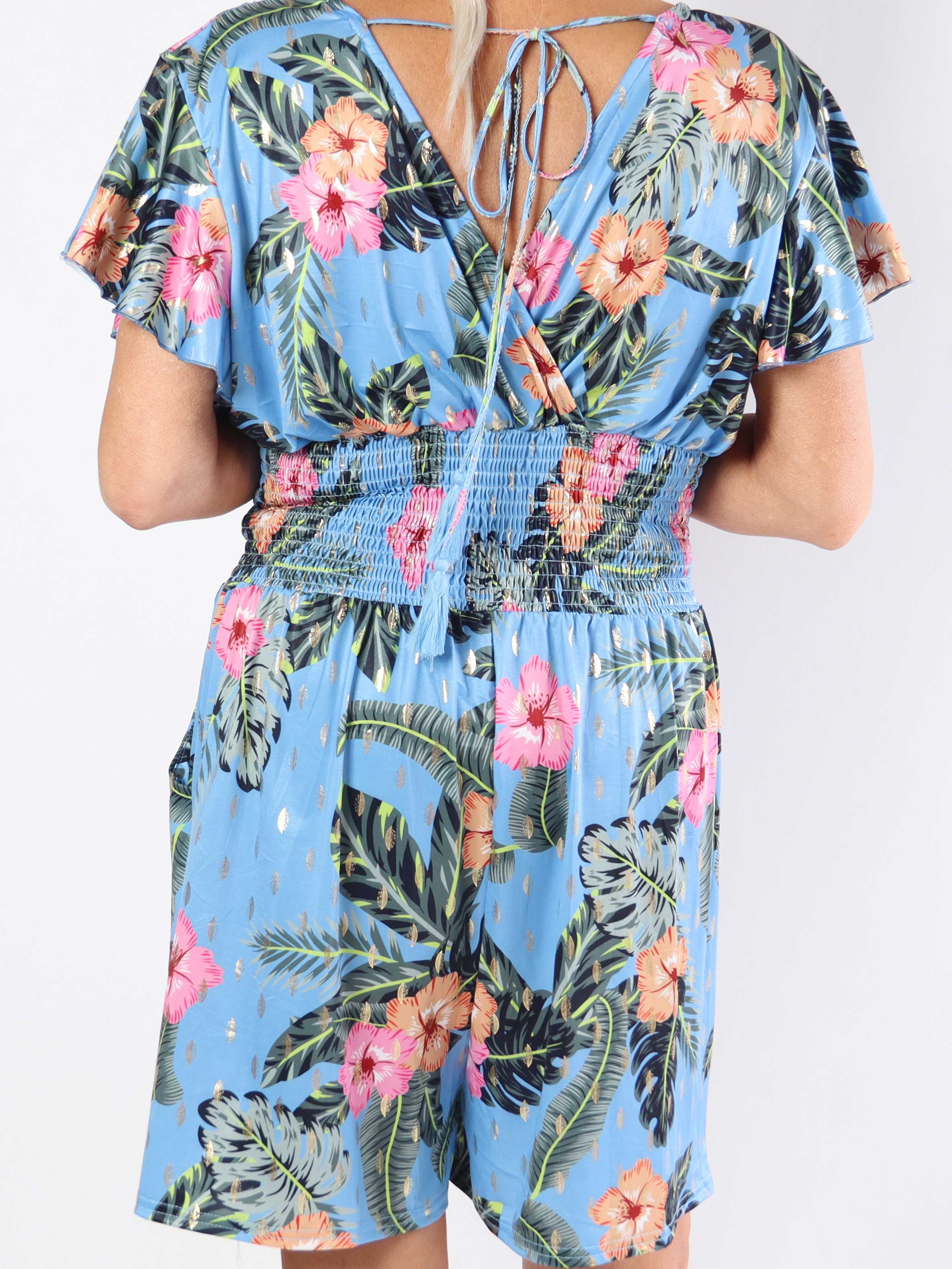 Pams Flower Playsuit - Elastisk playsuit i plusstorlek med fickor