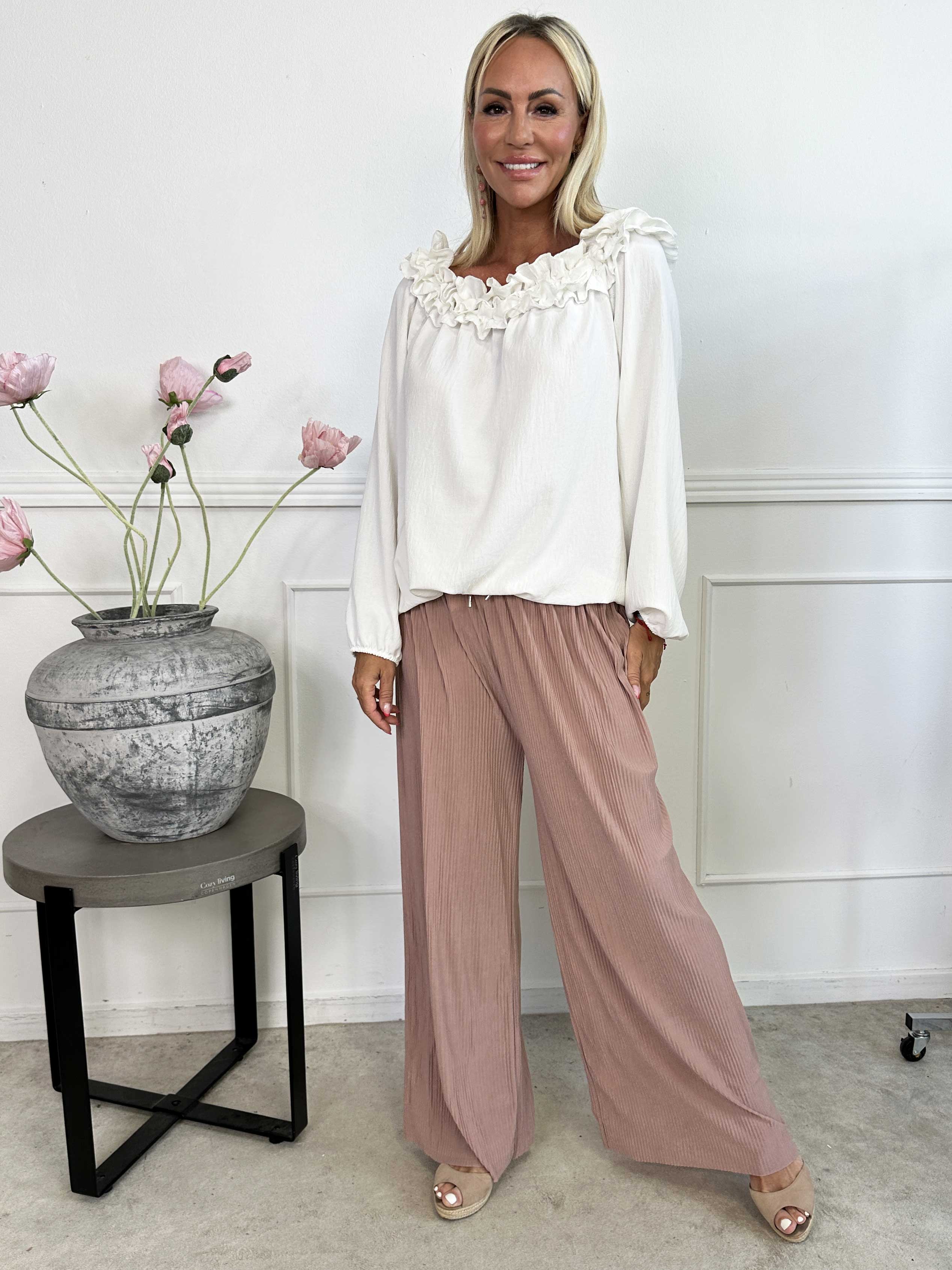 Angeline - Lösa plisserade byxor med resår i midjan