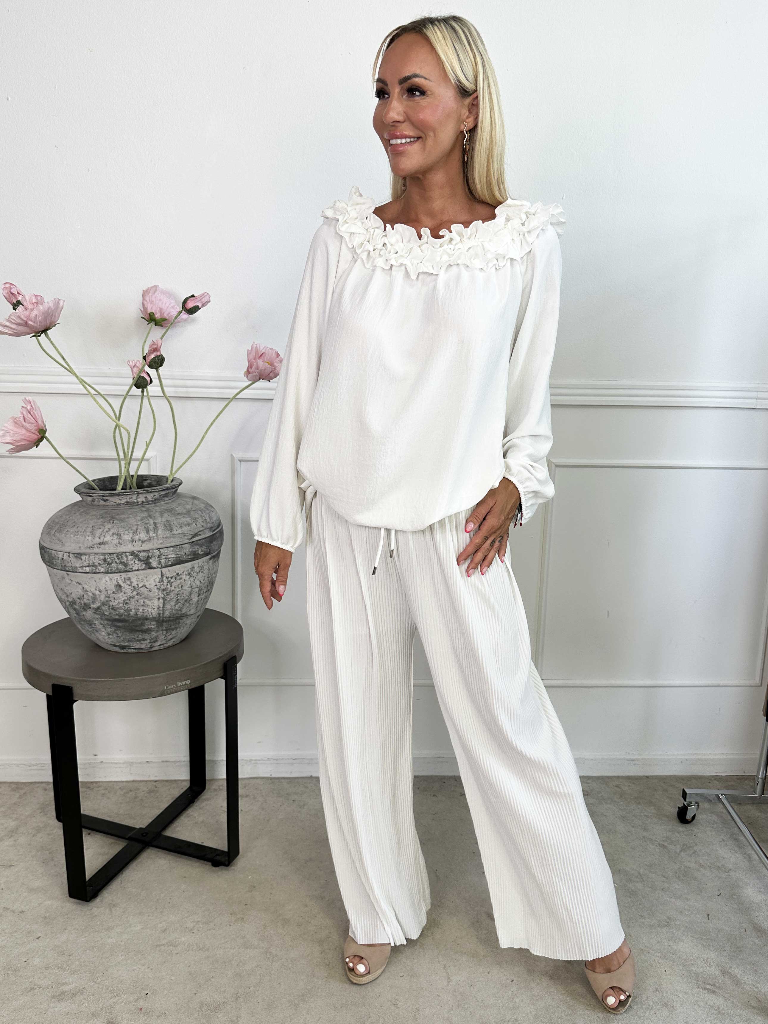 Angeline - Lösa plisserade byxor med resår i midjan