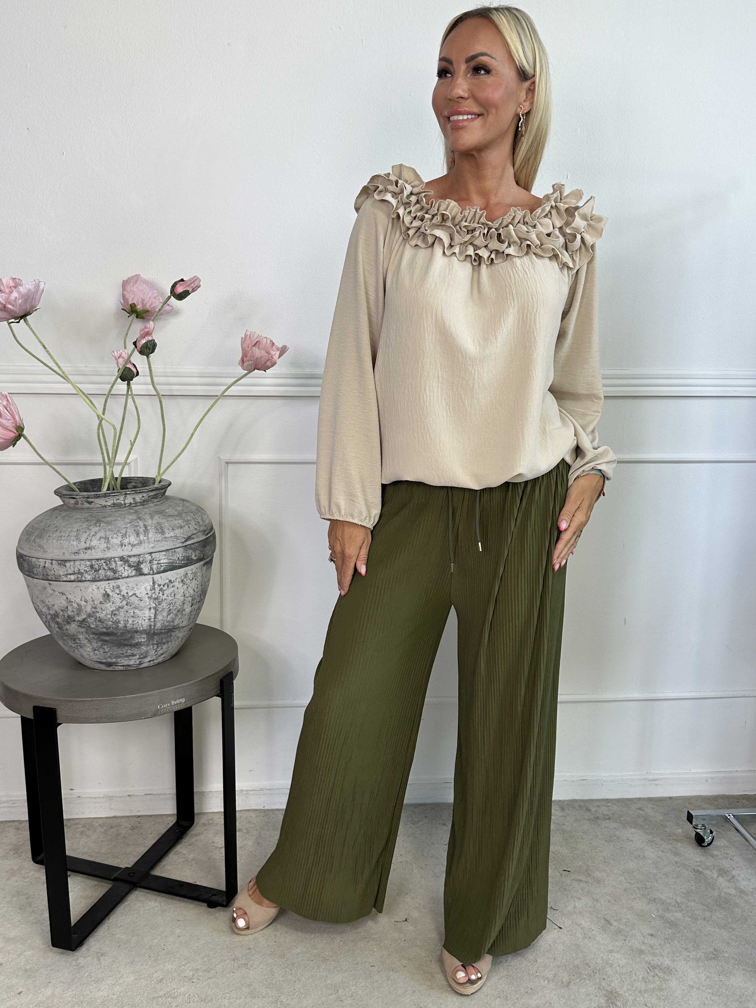 Angeline - Lösa plisserade byxor med resår i midjan