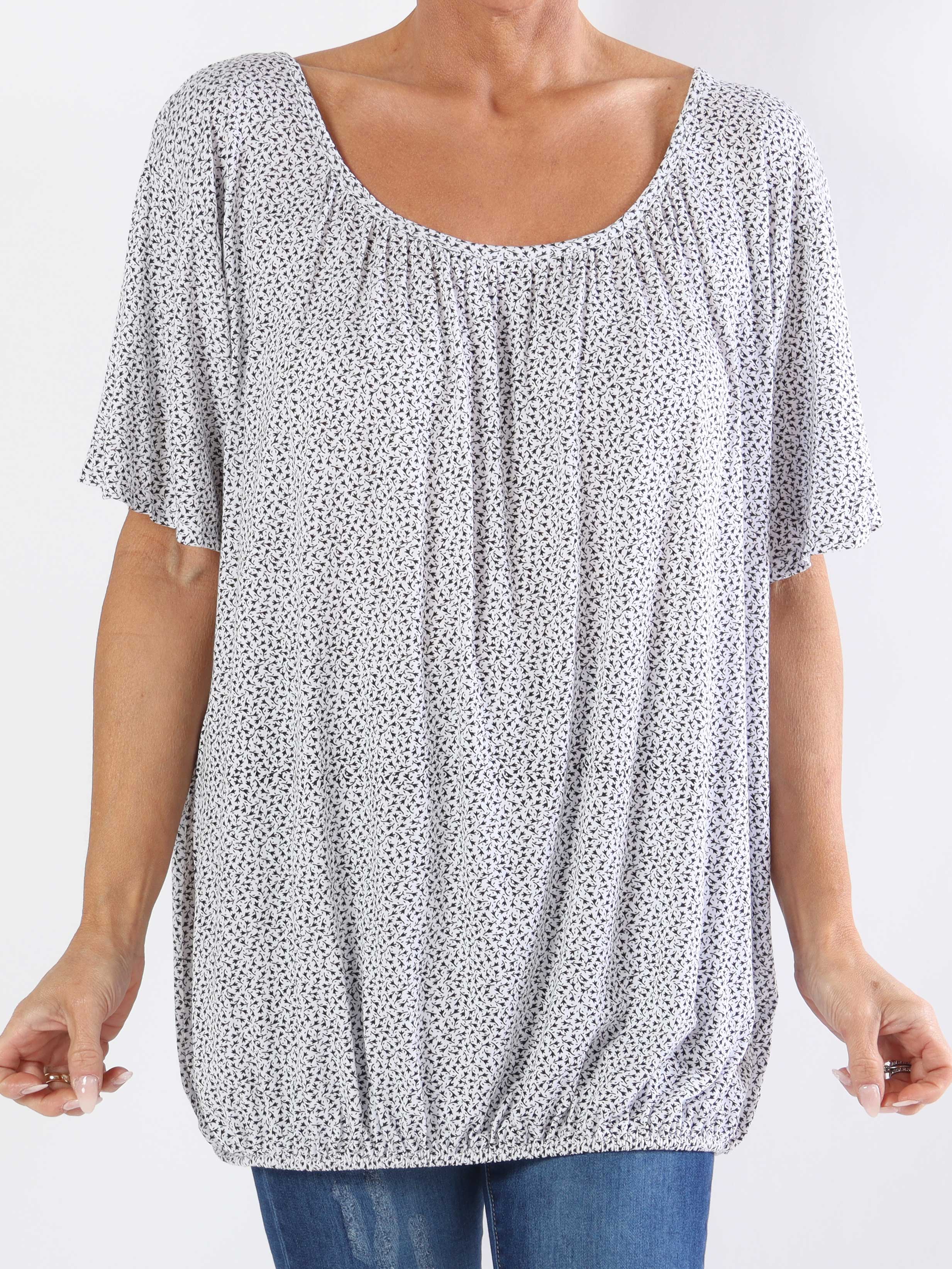 Miracle Flower T-shirt - Viskosblus i plus size med resår i nederkanten