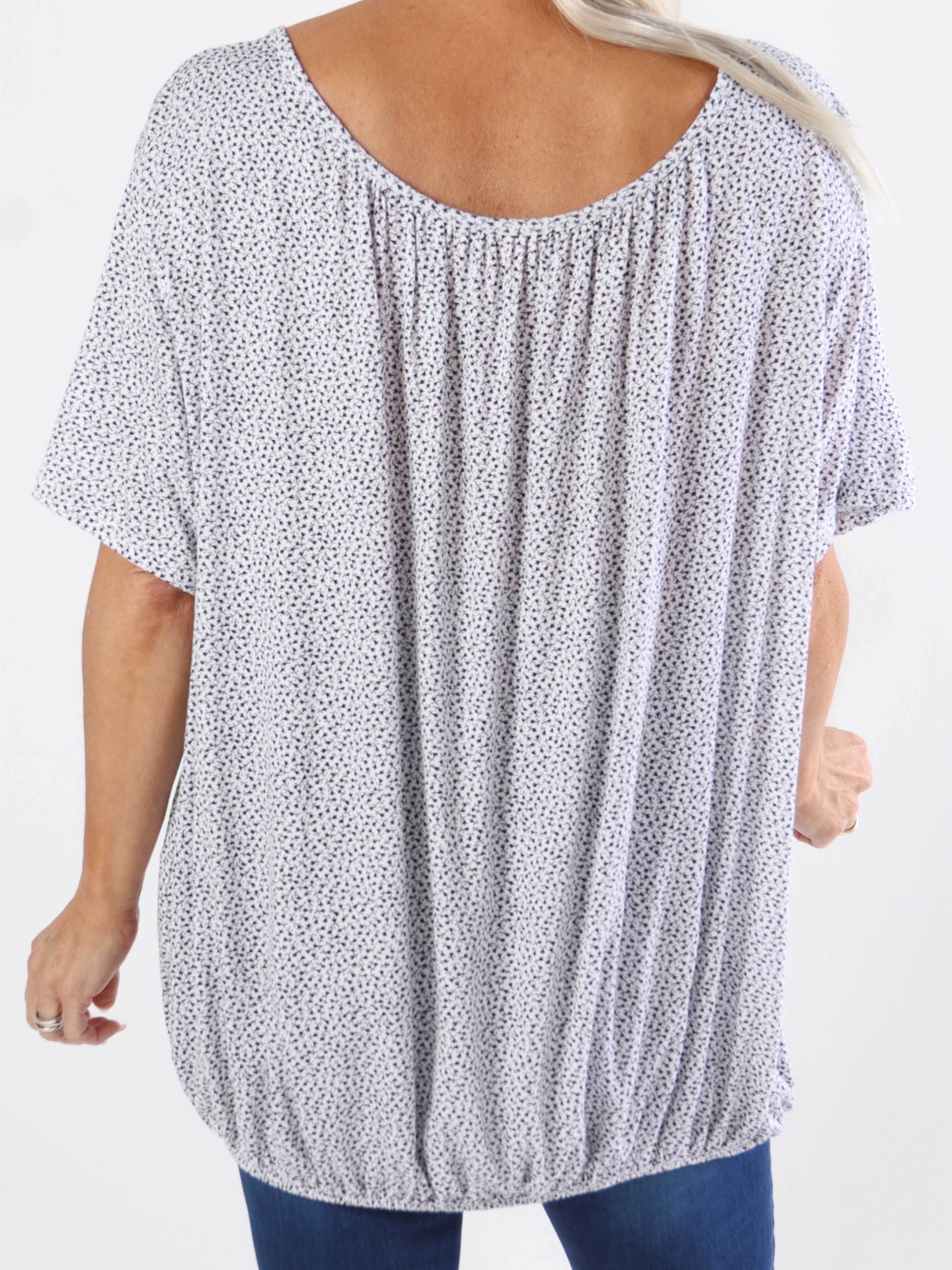 Miracle Flower T-shirt - Viskosblus i plus size med resår i nederkanten