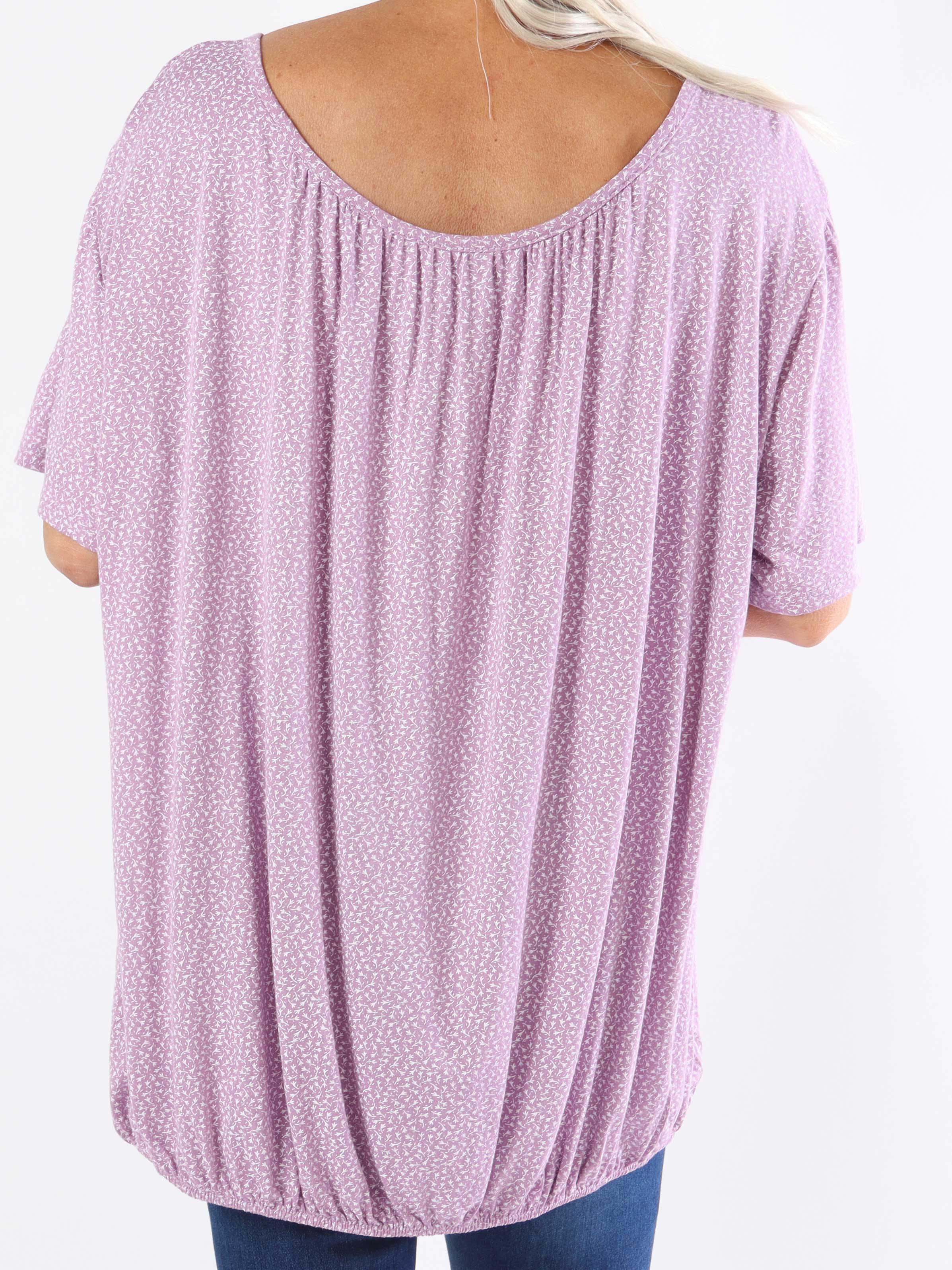 Miracle Flower T-shirt - Viskosblus i plus size med resår i nederkanten