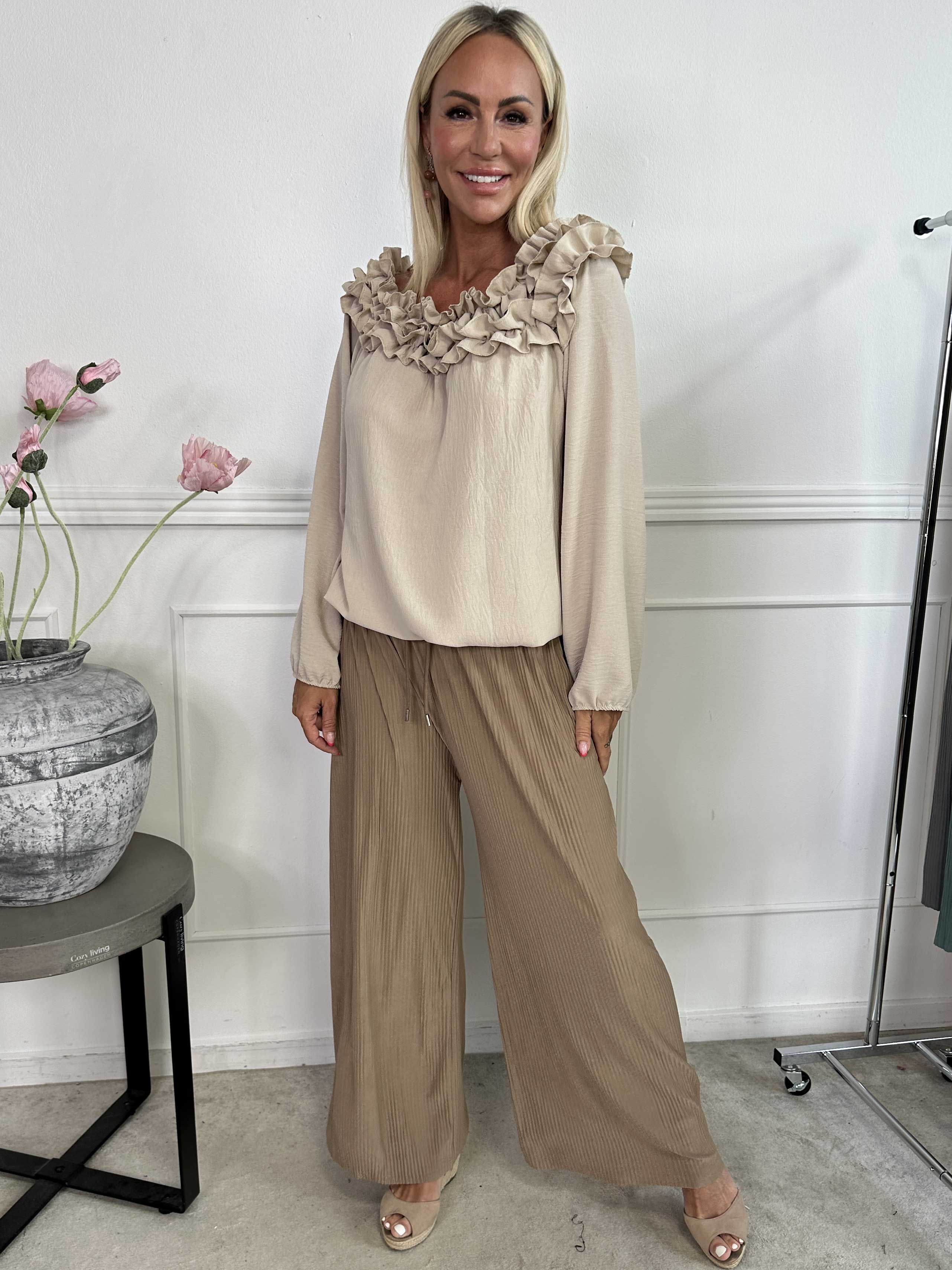 Angeline - Lösa plisserade byxor med resår i midjan