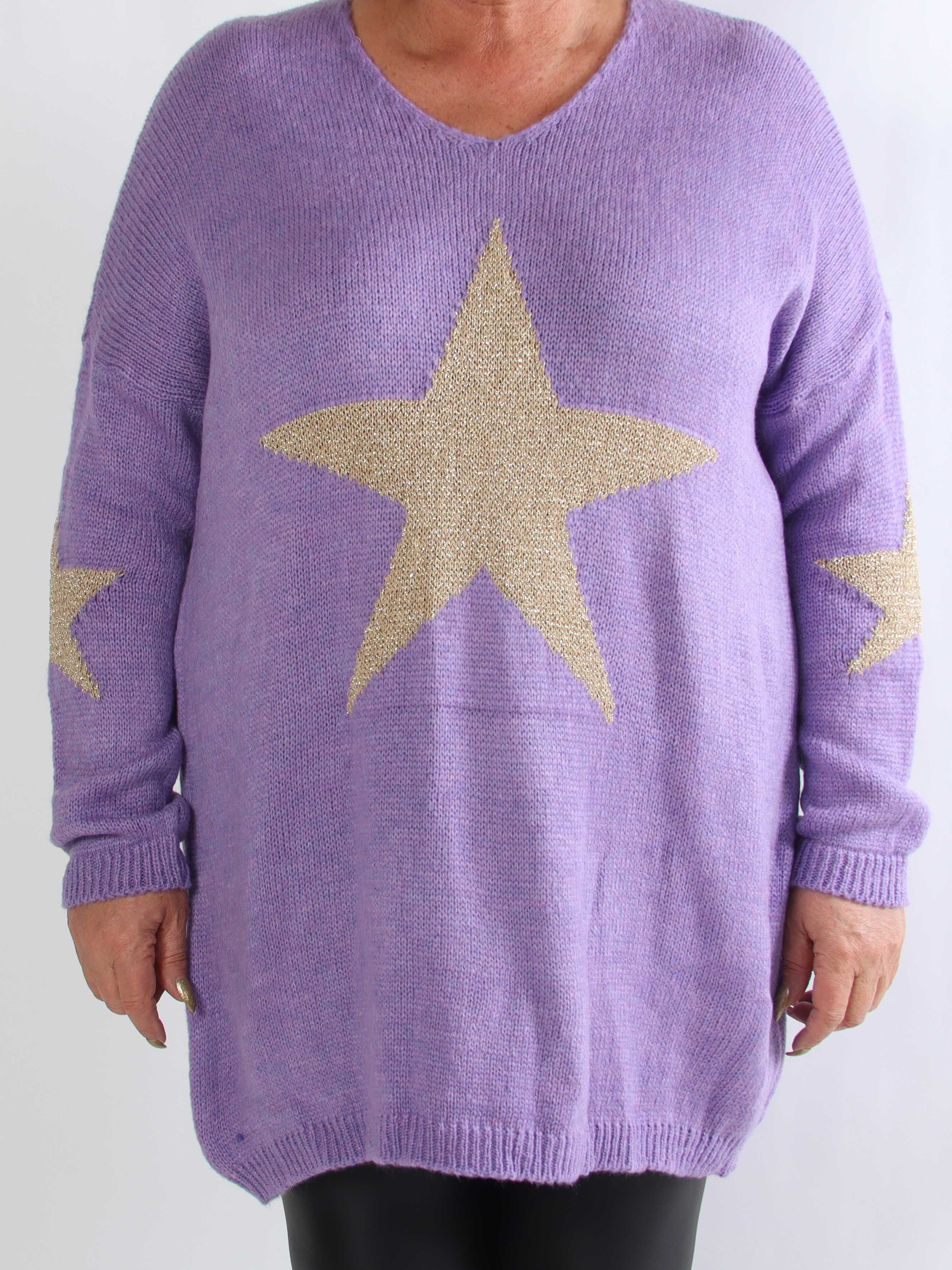 Nikola - Plus size strikkjole med guldstjerner og v-udskæring