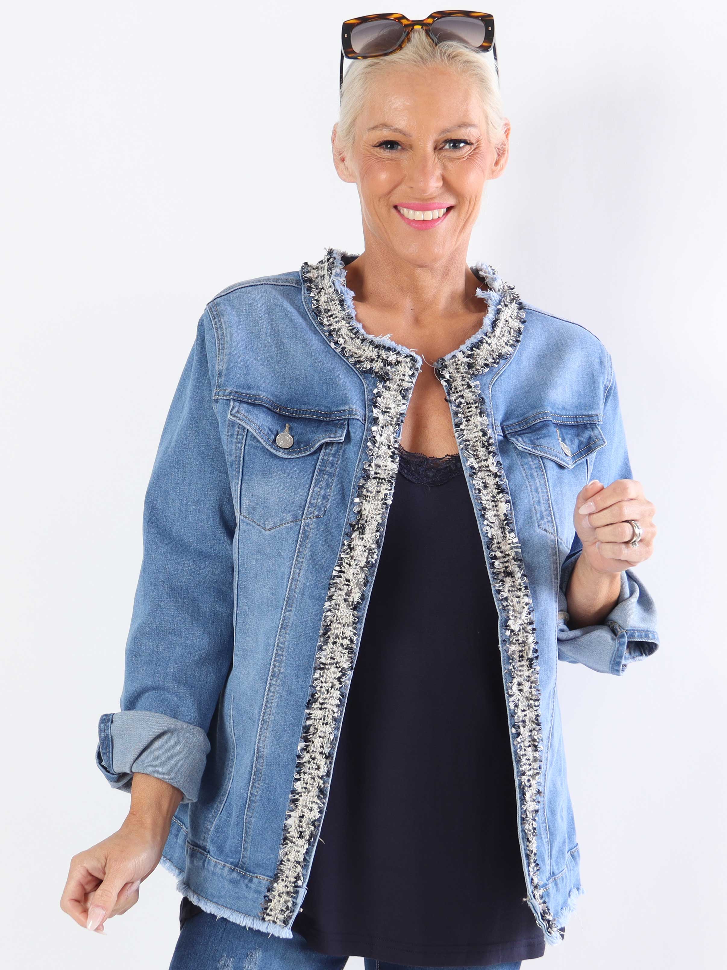 Paris - Jeansjacka i stretch med tweedkant