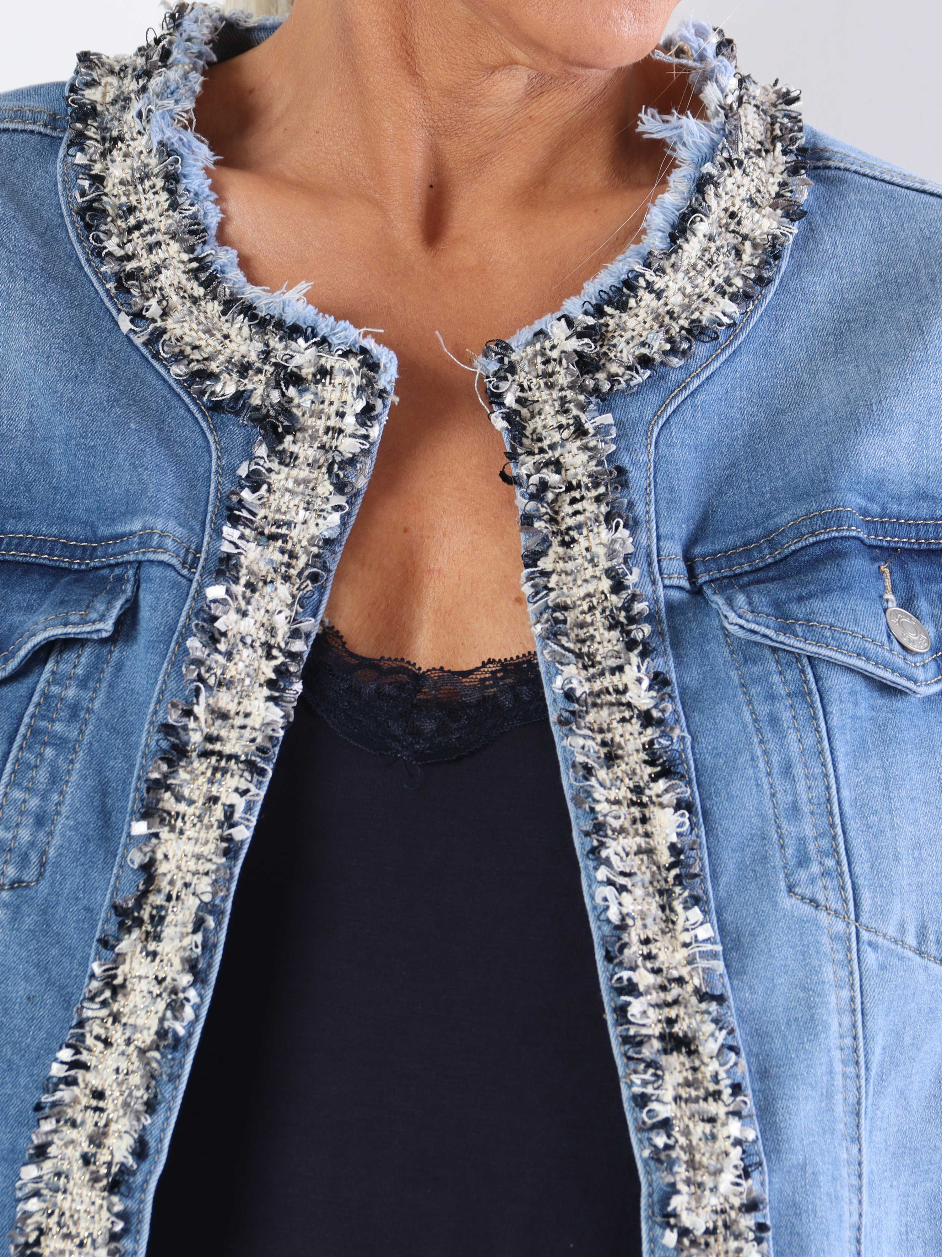 Paris - Jeansjacka i stretch med tweedkant