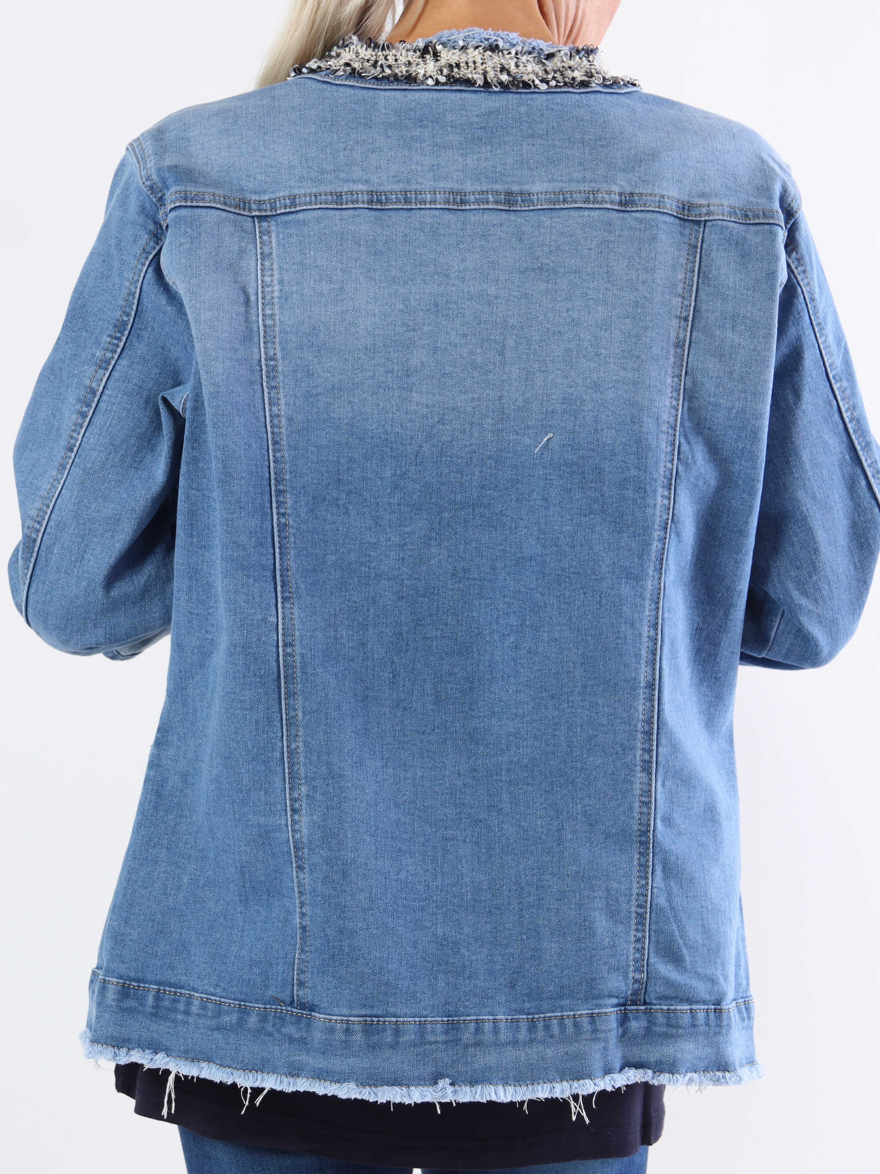 Paris - Jeansjacka i stretch med tweedkant