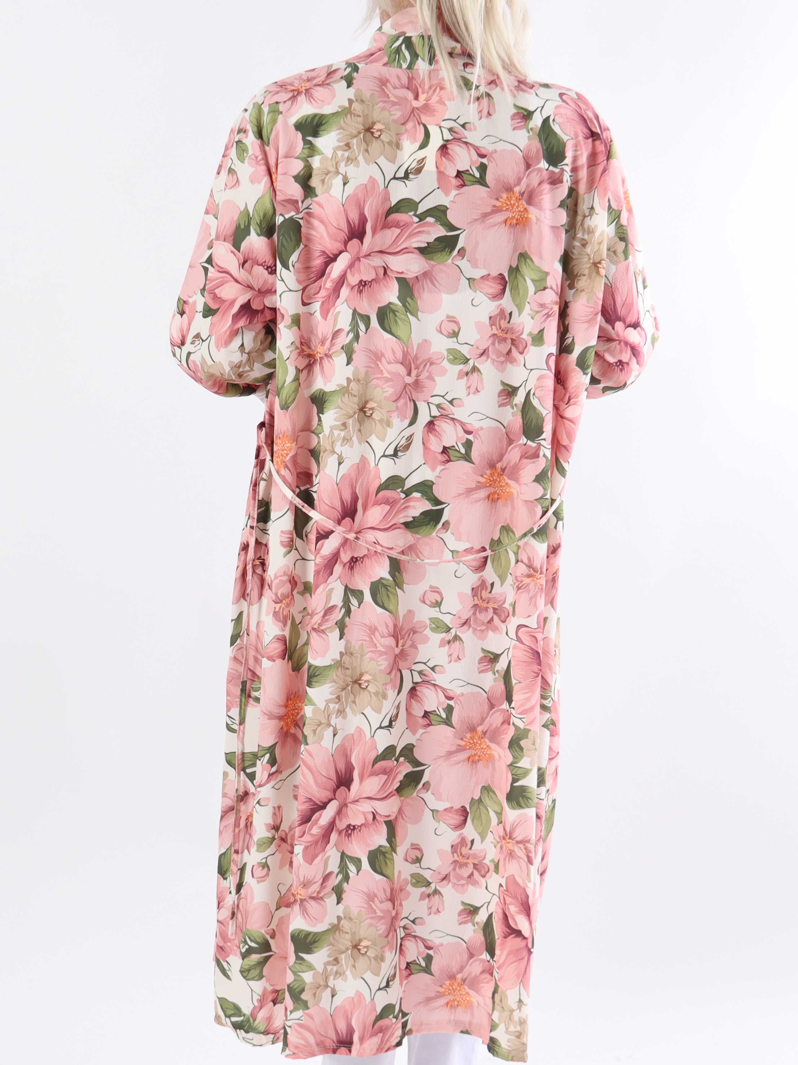 Flower Kimono - Söt lång plus size kimono med blomtryck