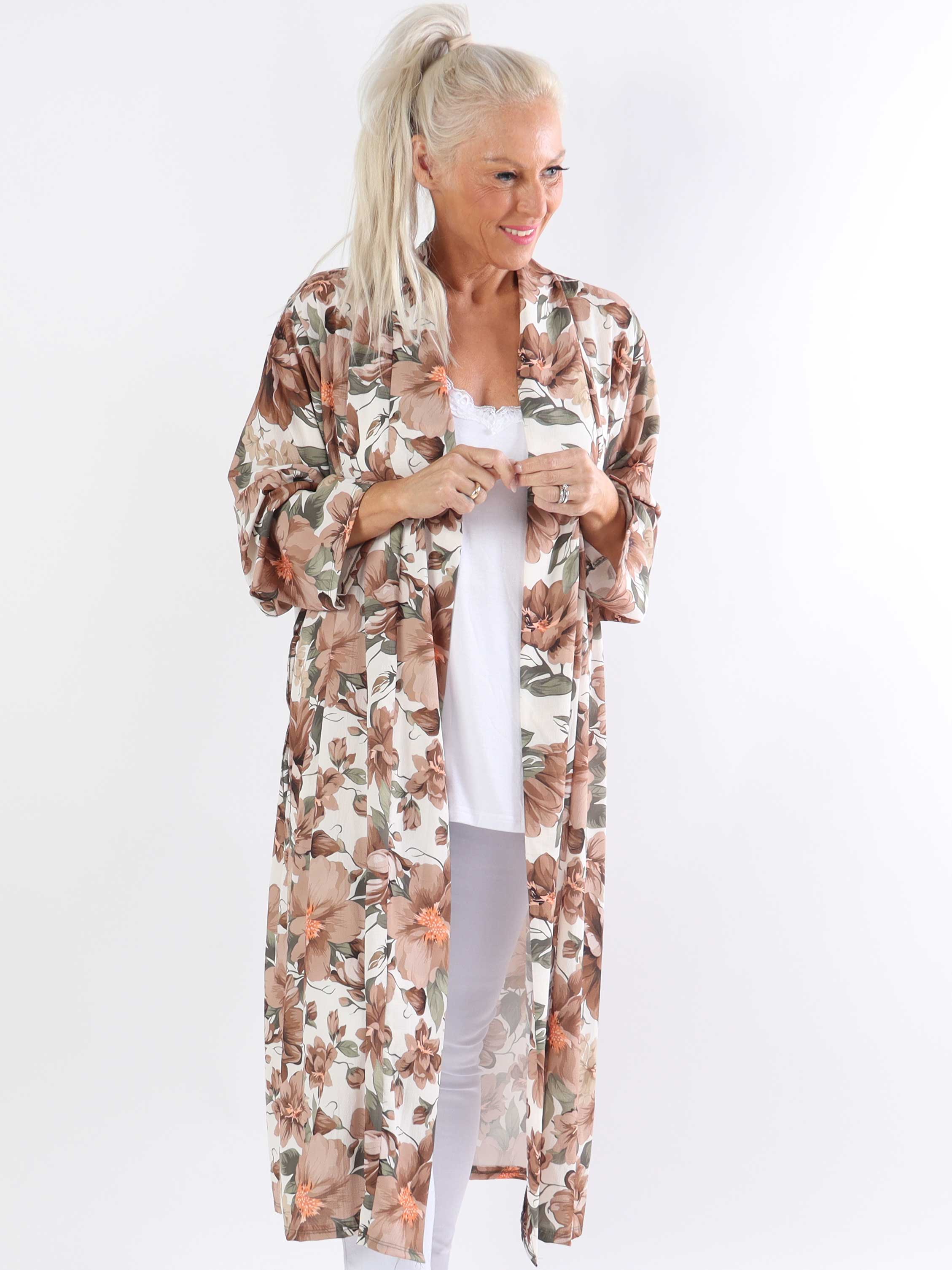 Flower Kimono - Söt lång plus size kimono med blomtryck