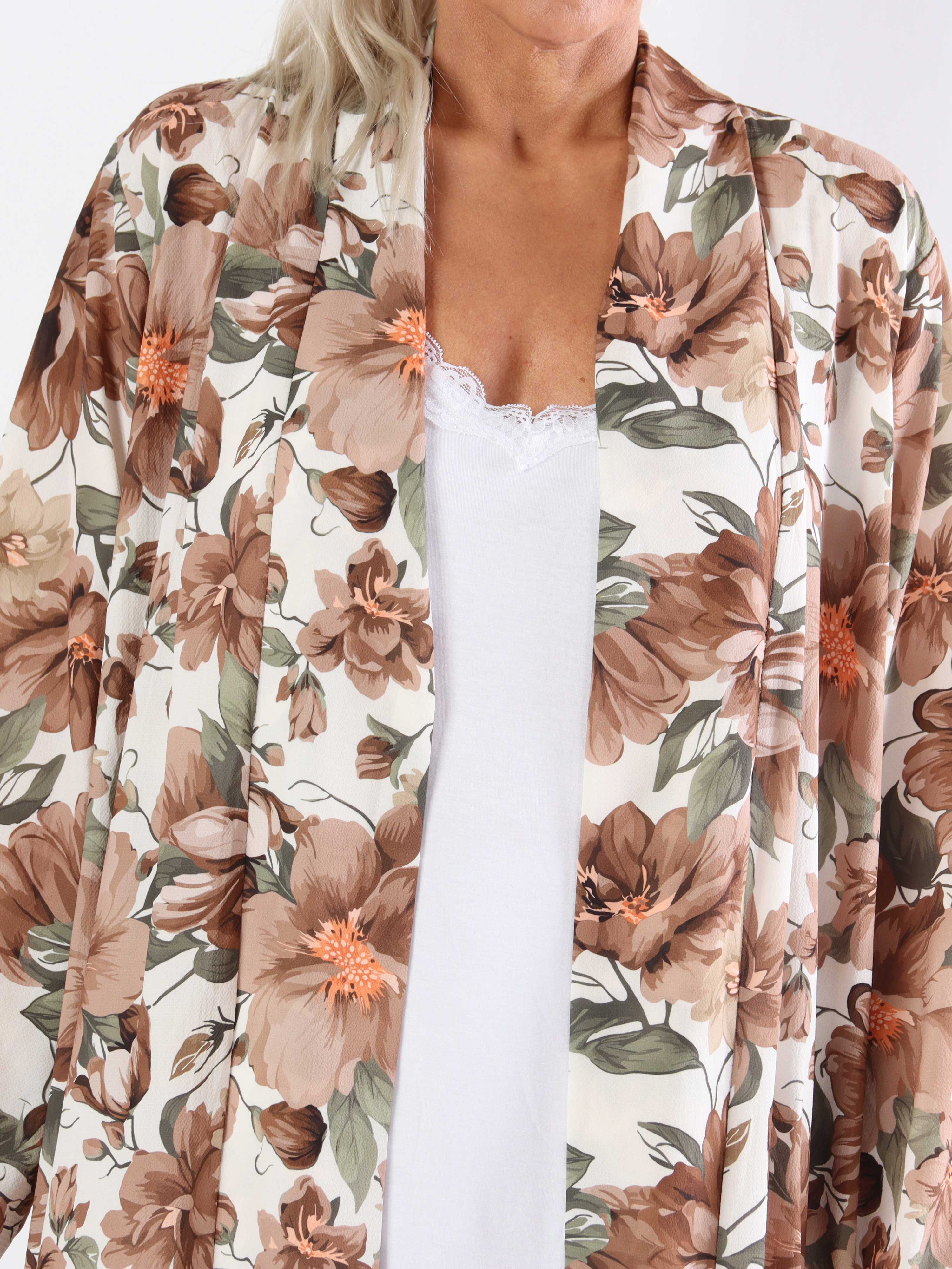 Flower Kimono - Söt lång plus size kimono med blomtryck
