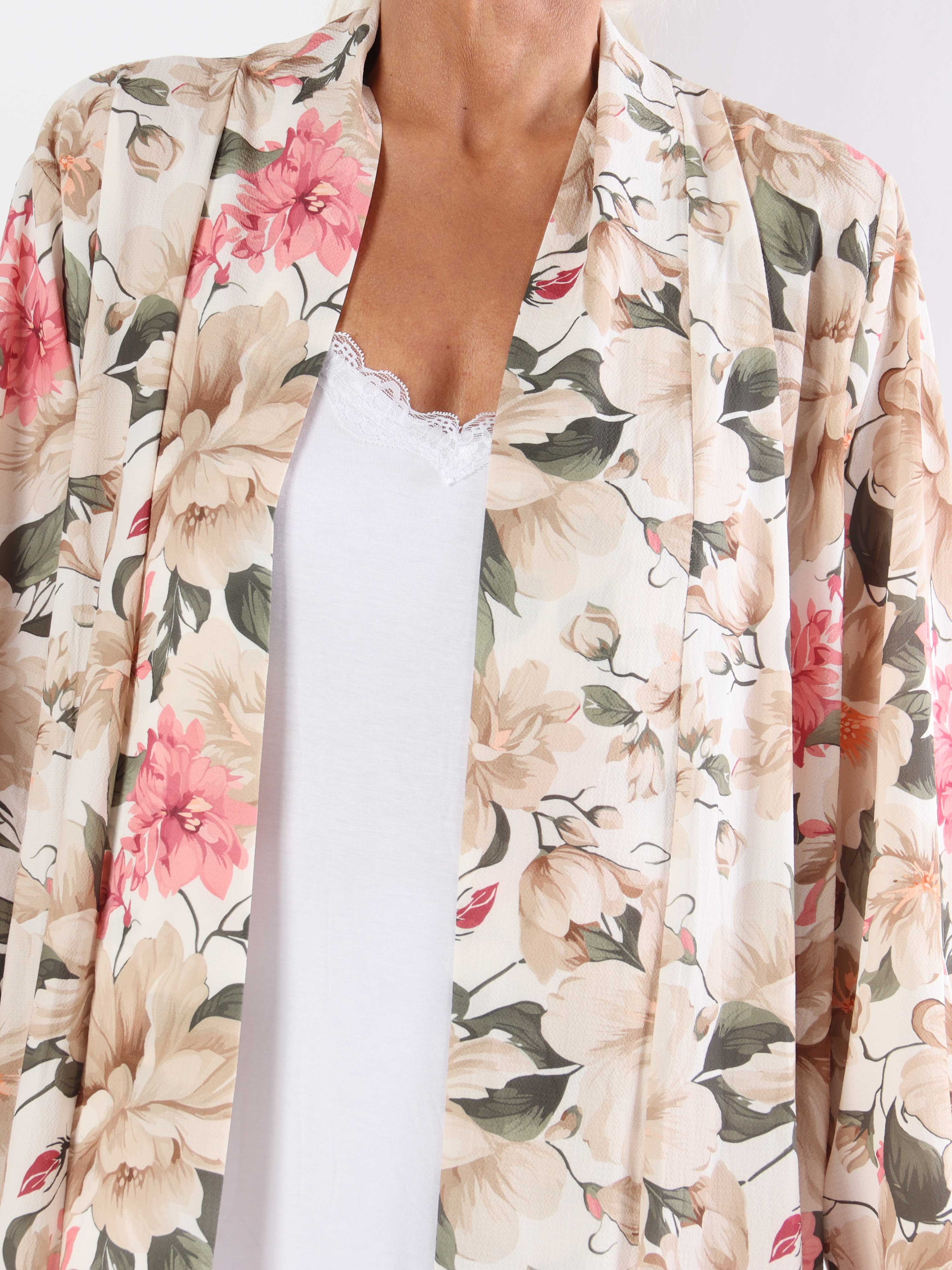 Flower Kimono - Söt lång plus size kimono med blomtryck