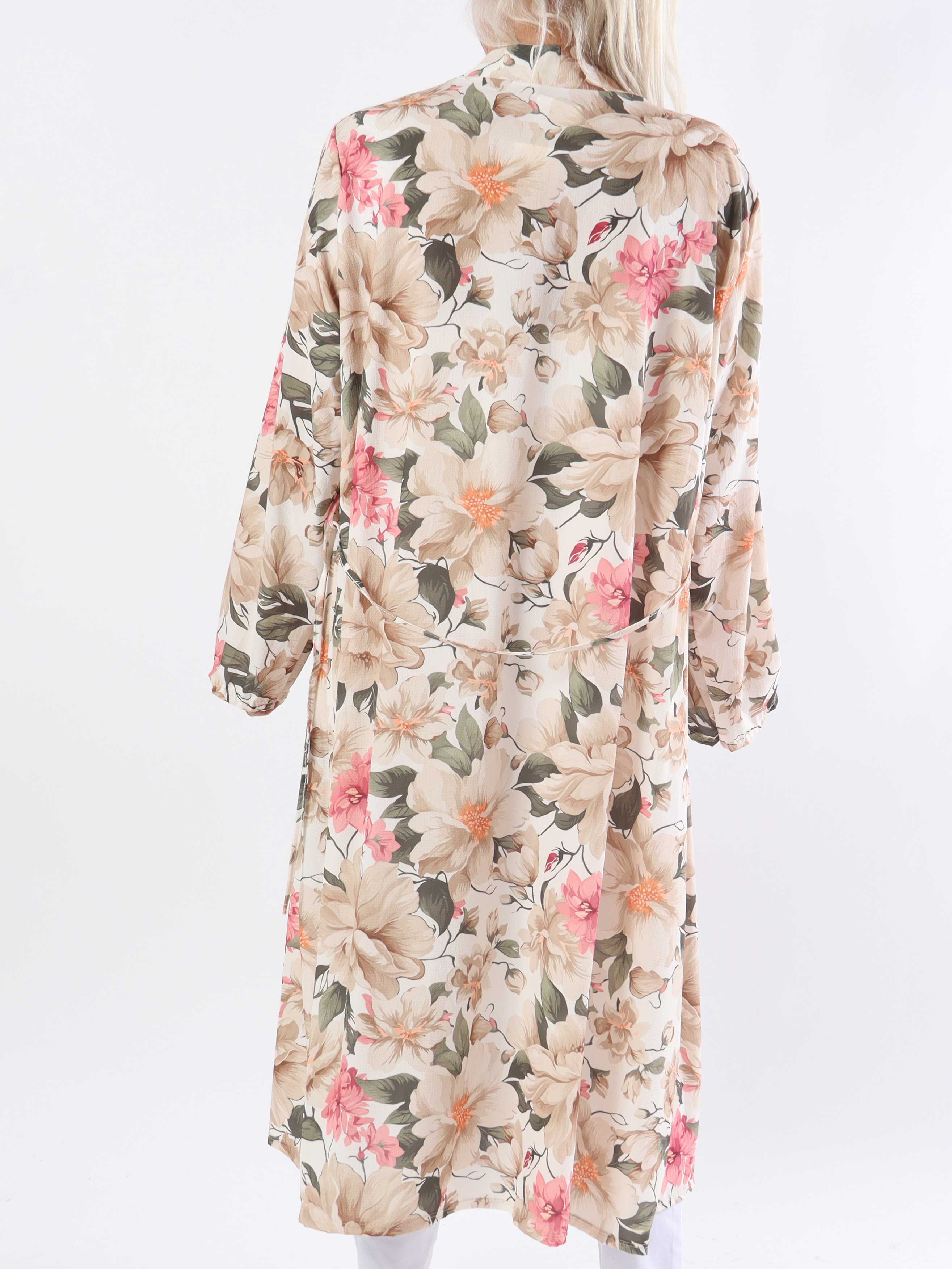 Flower Kimono - Söt lång plus size kimono med blomtryck